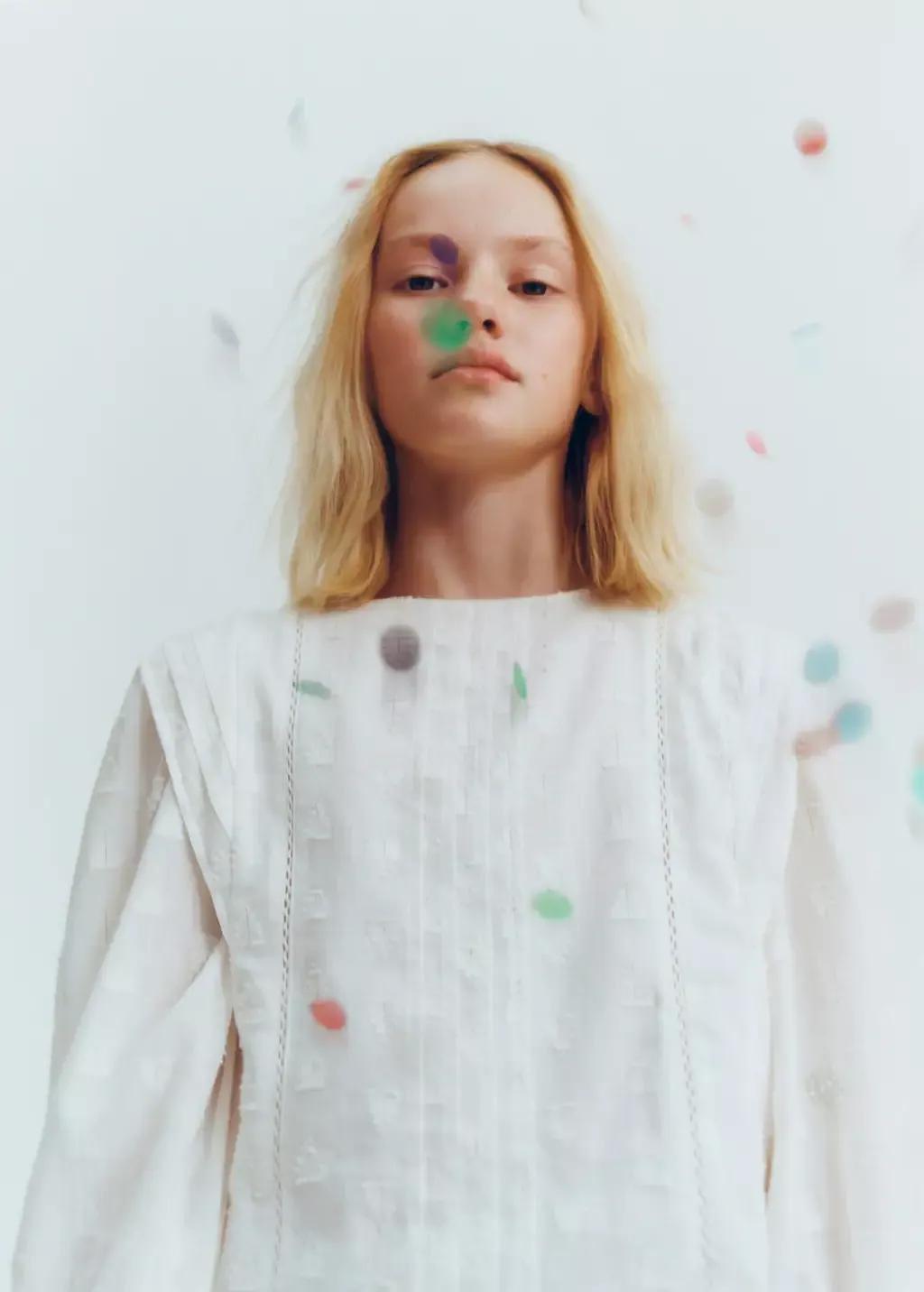 White Metallic Thread Blouse, Kids Girl, , large image number 3