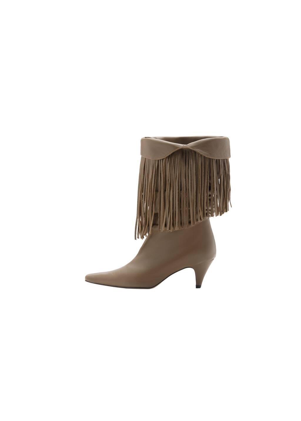 Khaki Leather Ankle Boot With Fringe Heel, , large image number 2