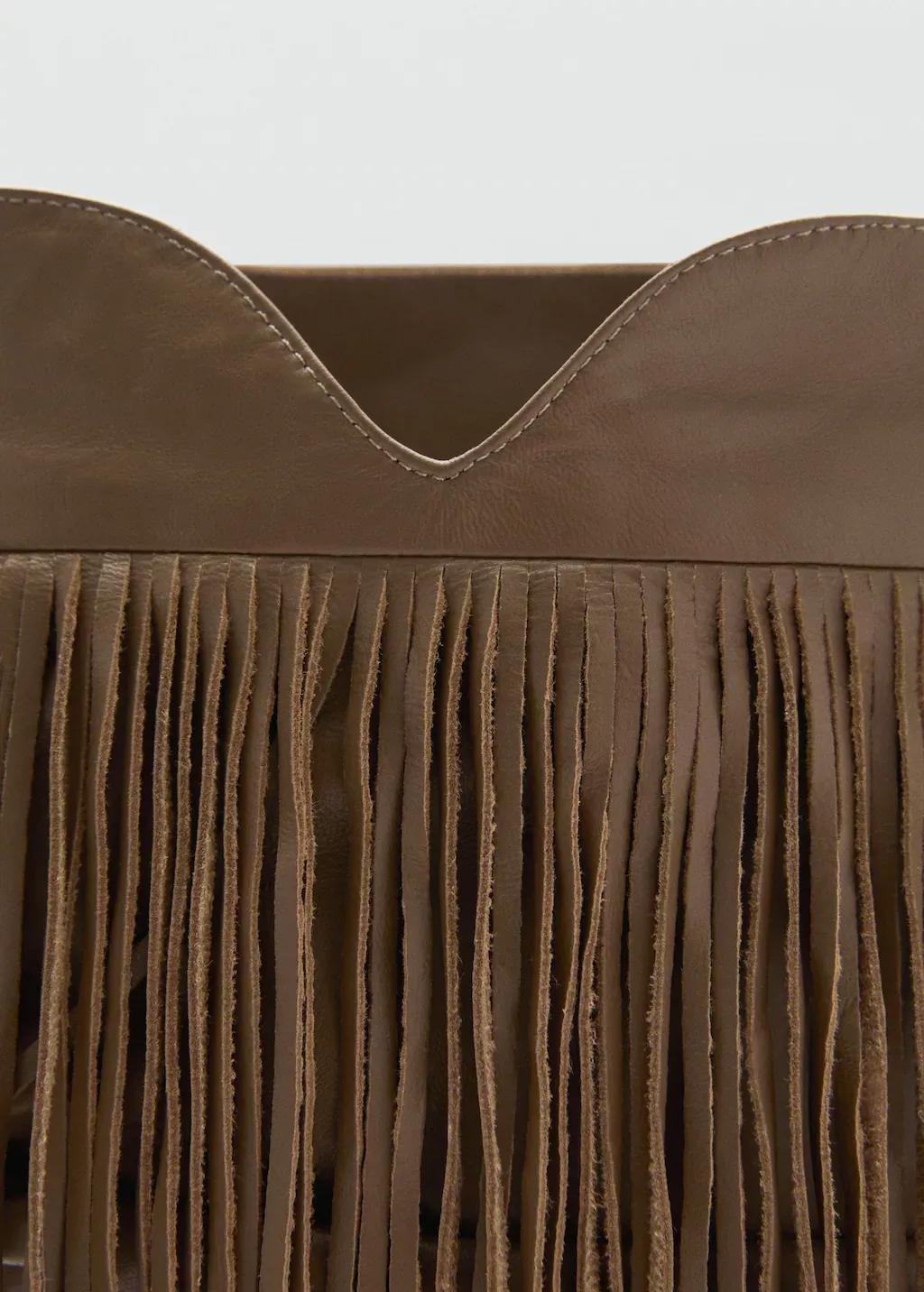 Khaki Leather Ankle Boot With Fringe Heel, , large image number 3