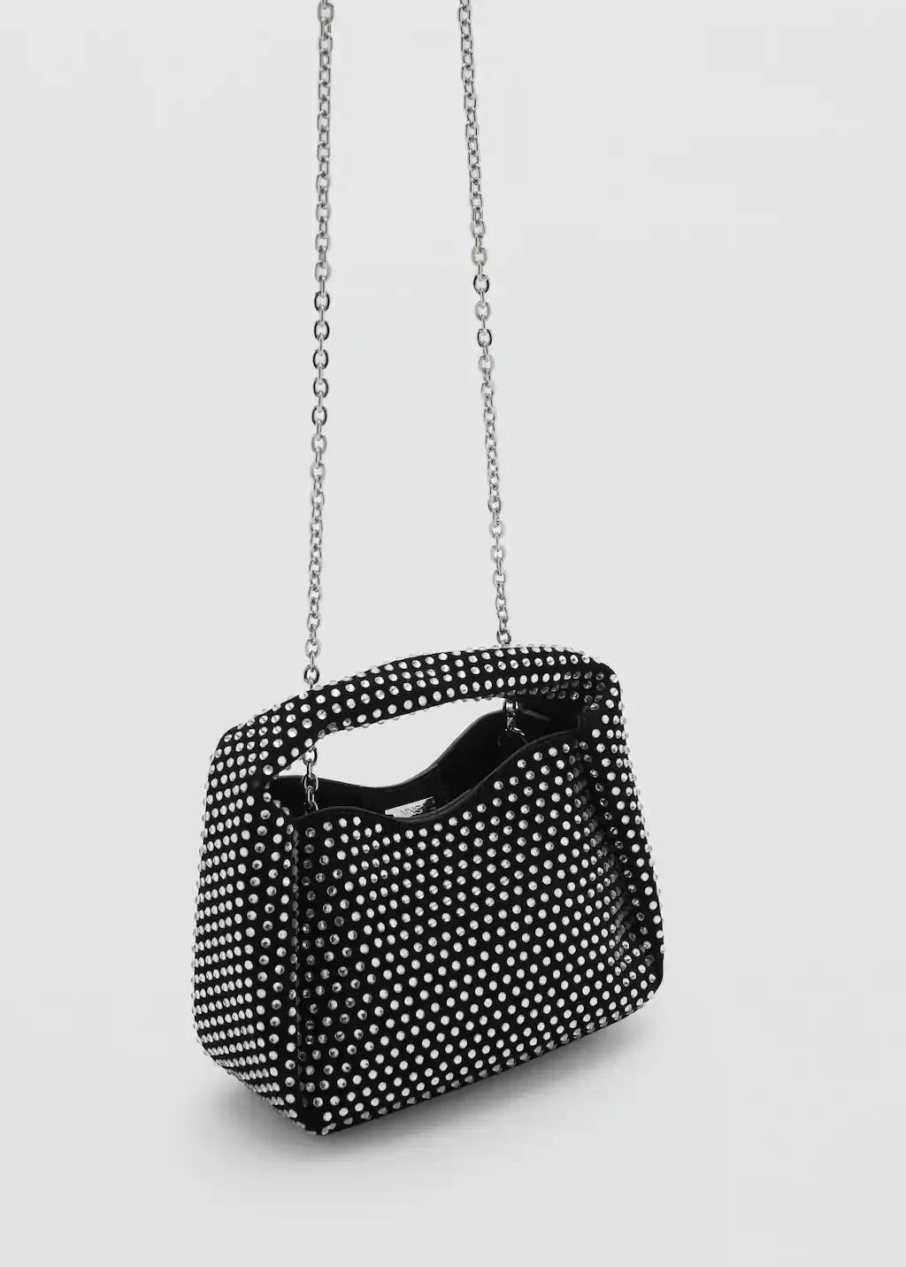 Black Mini Rhinestone Chain Bag, Black, large image number 0