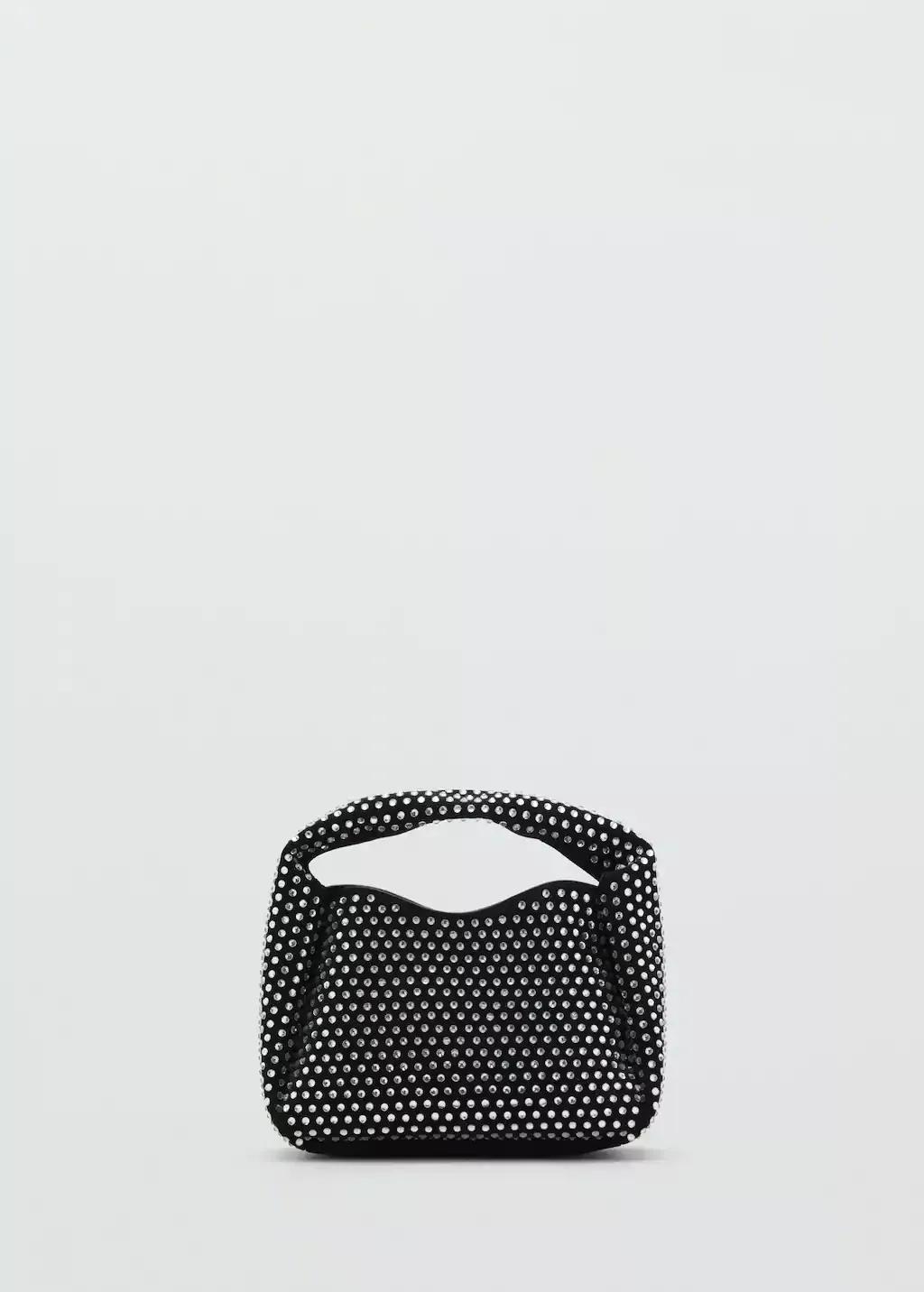 Black Mini Rhinestone Chain Bag, Black, large image number 4