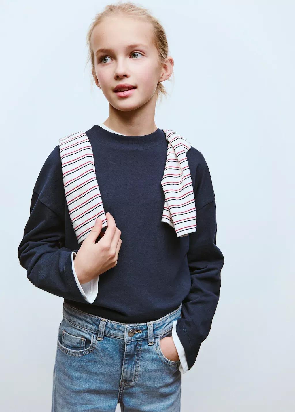 Blue Short-Sleeved Tencel Cotton Shirt, Kids Girl, , medium