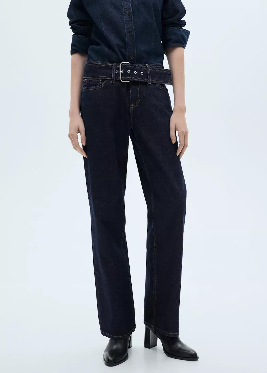 OPEN BLUE Low-rise straight jeans with belt, , medium