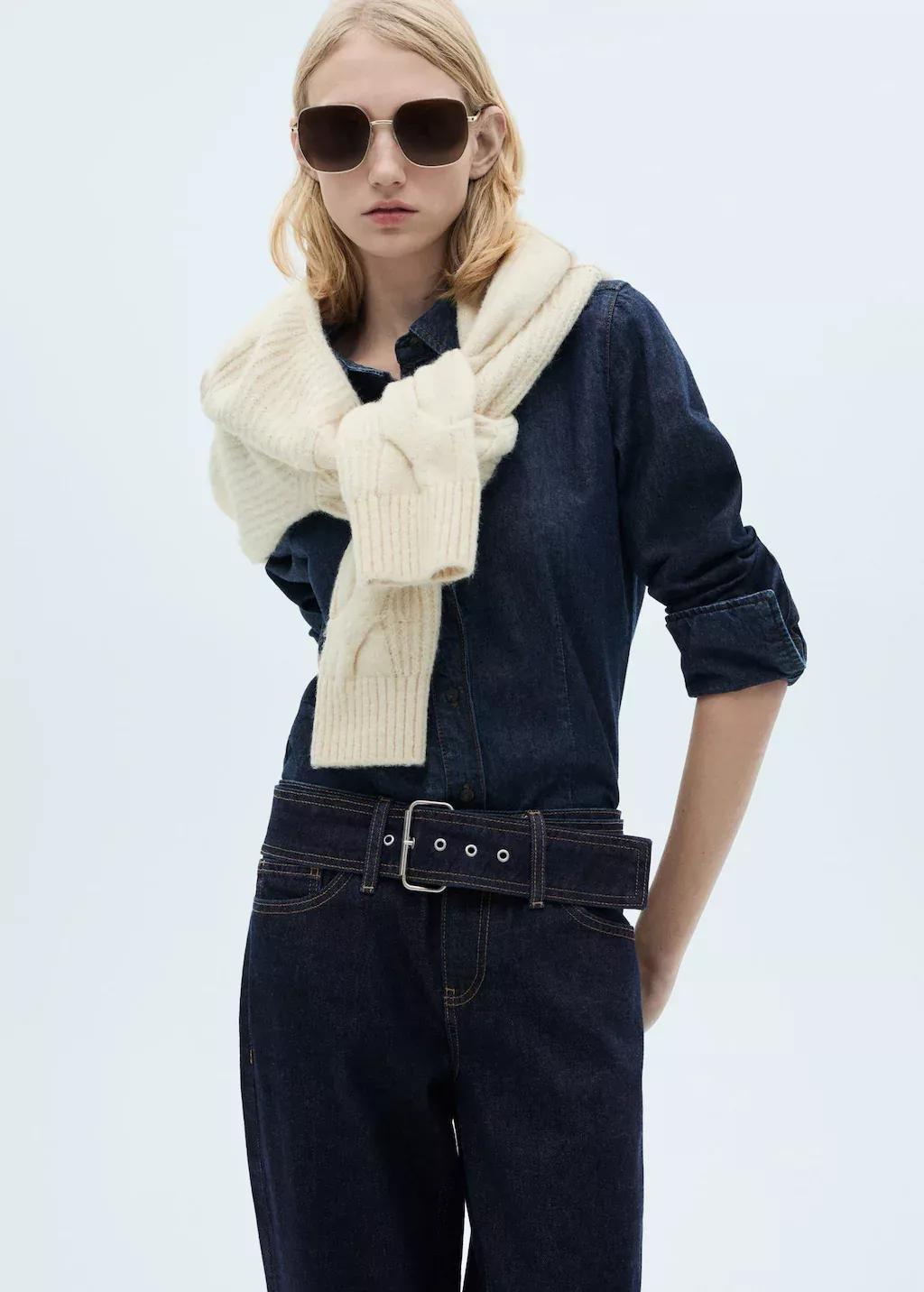 OPEN BLUE Low-rise straight jeans with belt, , large image number 1