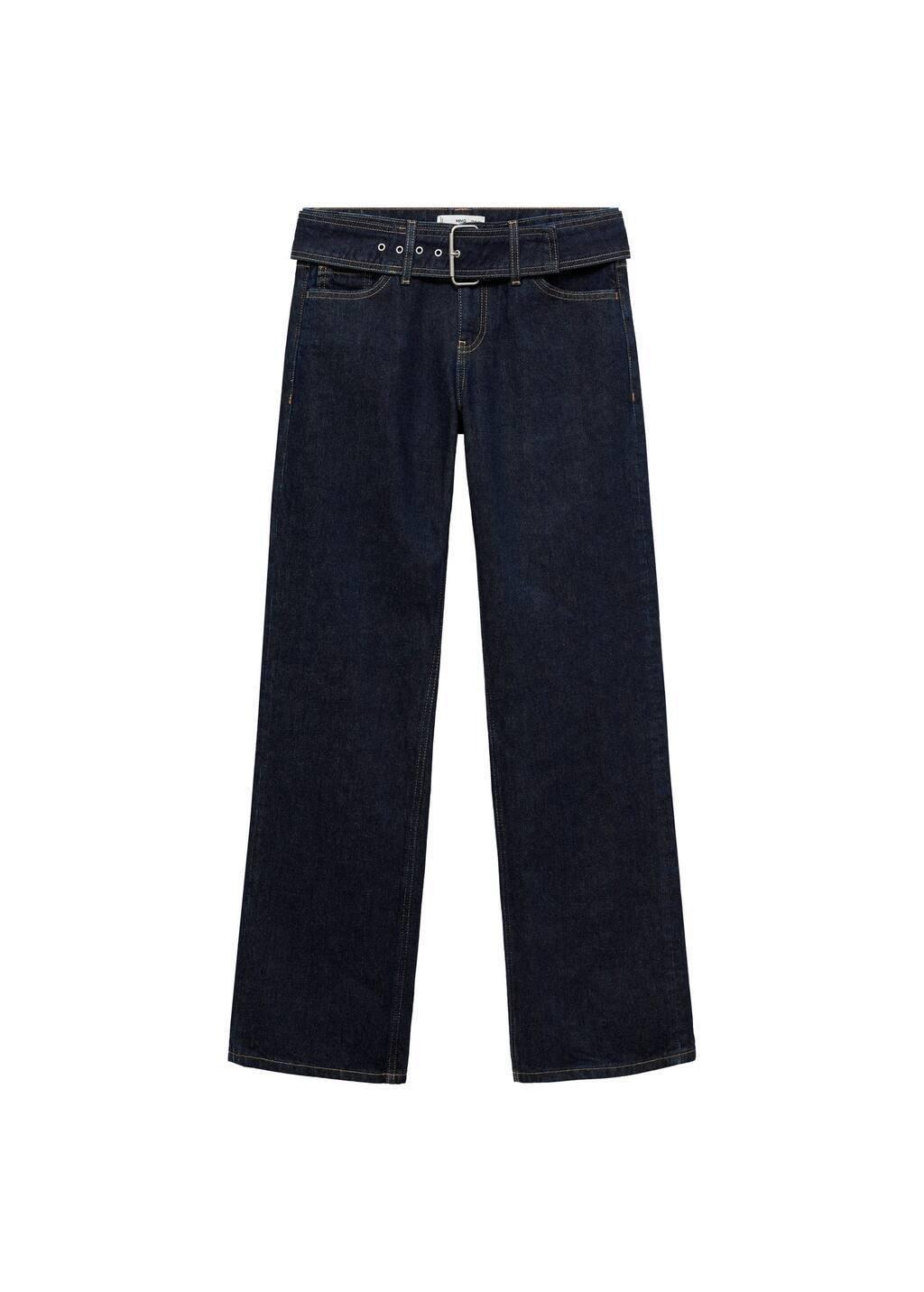 OPEN BLUE Low-rise straight jeans with belt, , large image number 2