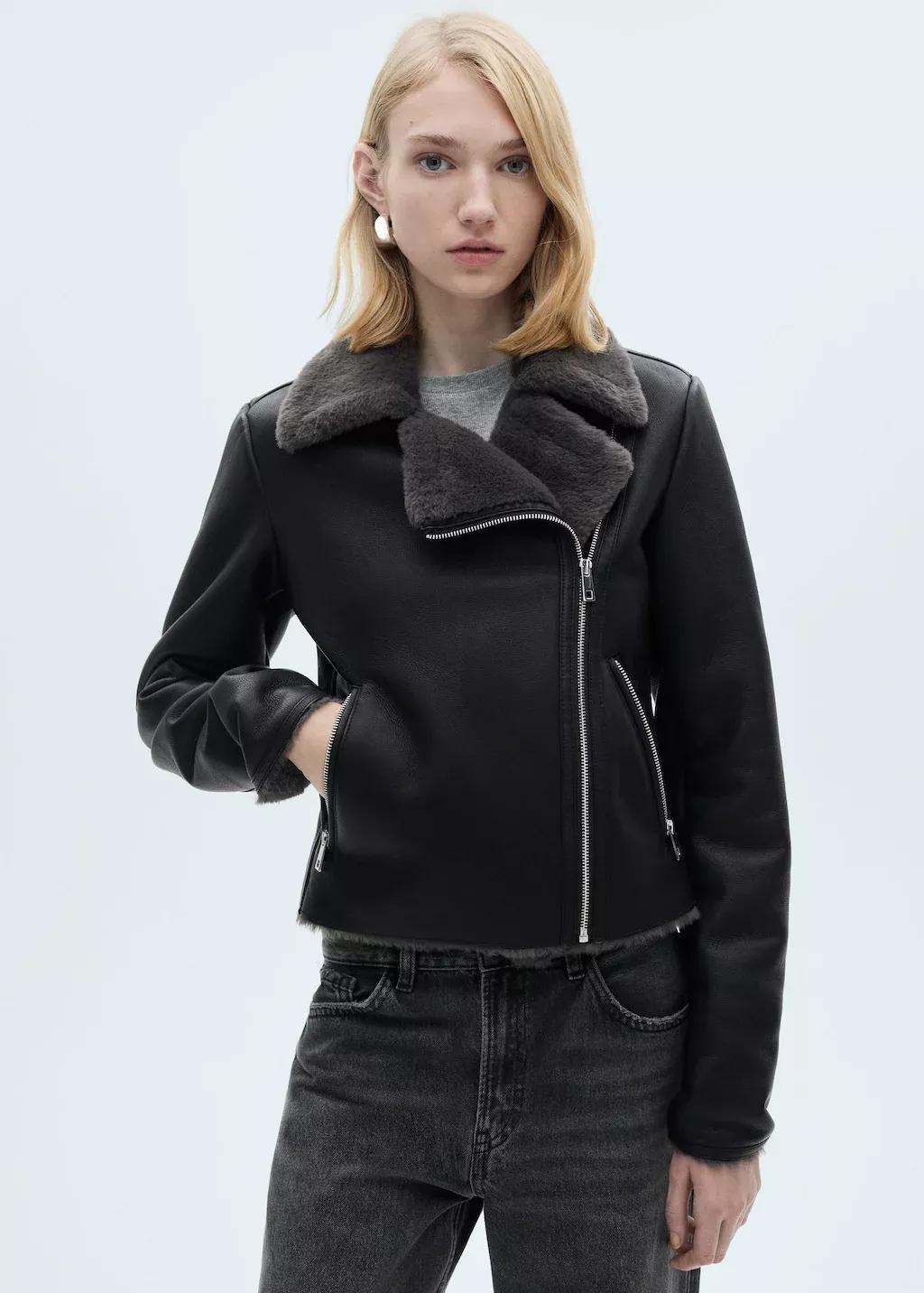 Black Jacket With Shearling-Effect Lining, , large image number 0