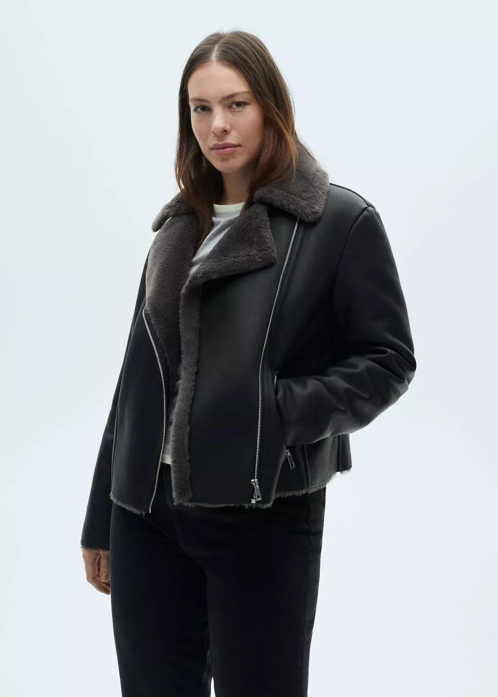 Black Jacket With Shearling-Effect Lining, , large image number 1