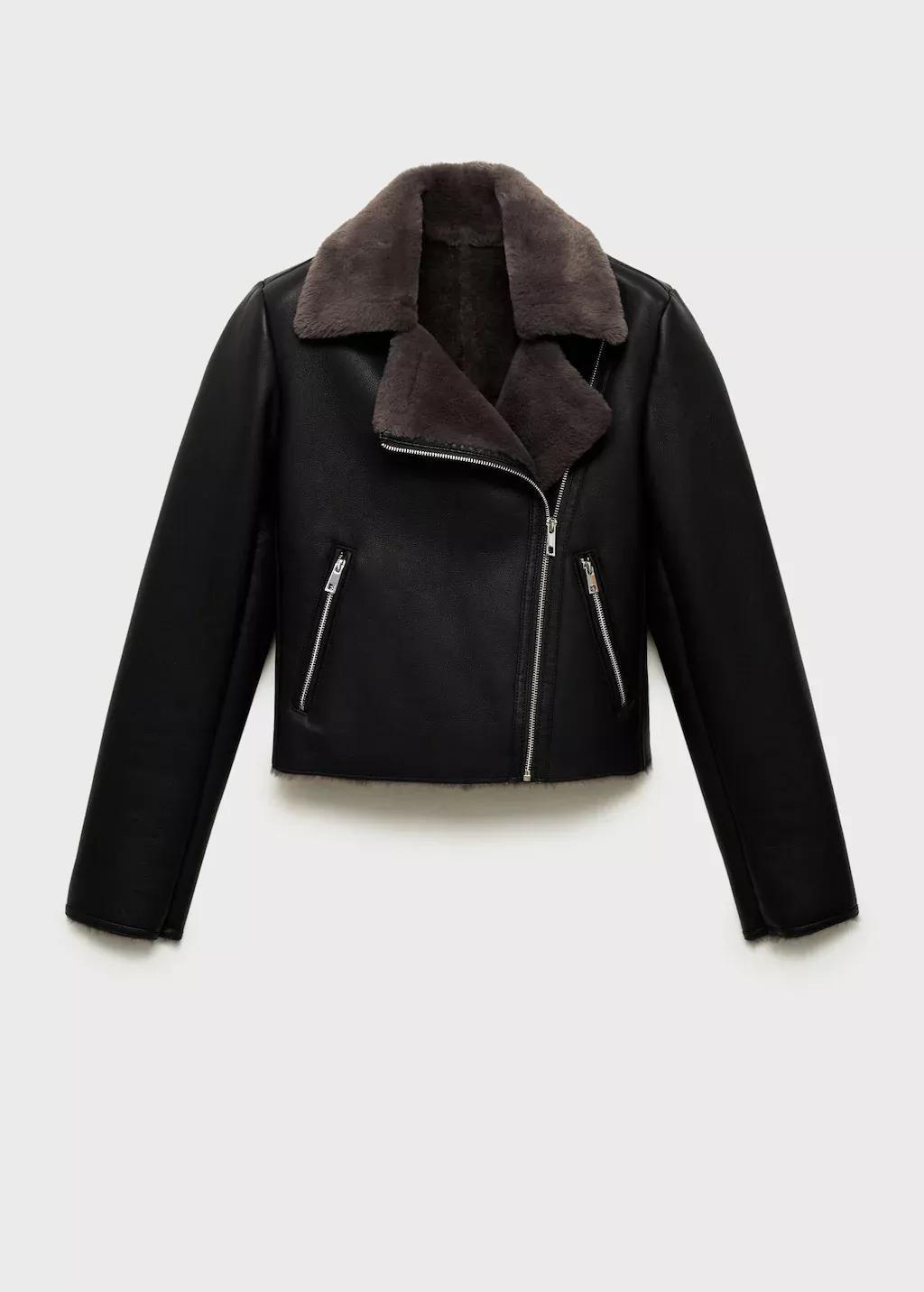 Black Jacket With Shearling-Effect Lining, , large image number 4