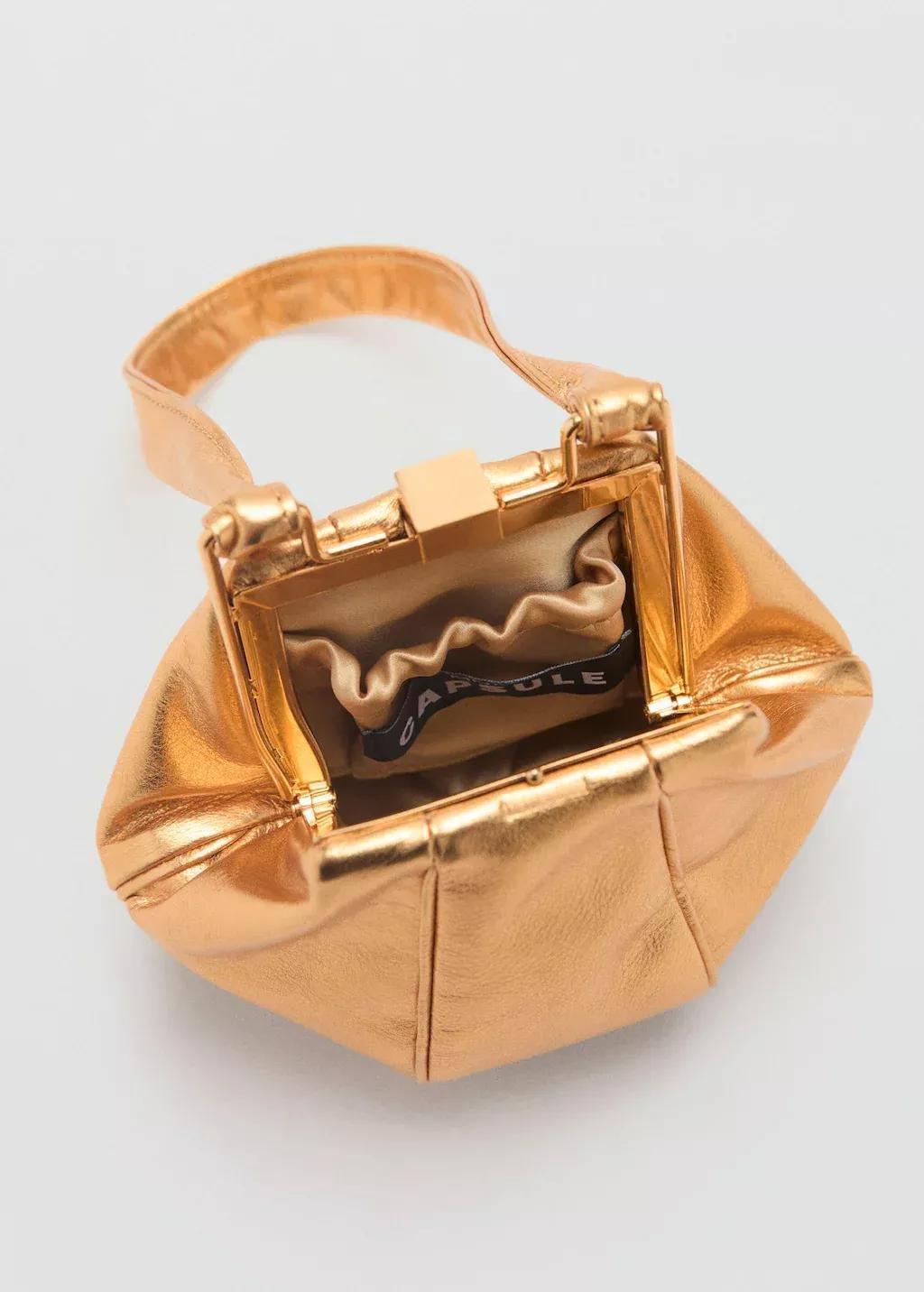 Gold 100% Metallic Leather Bag, Gold, large image number 3