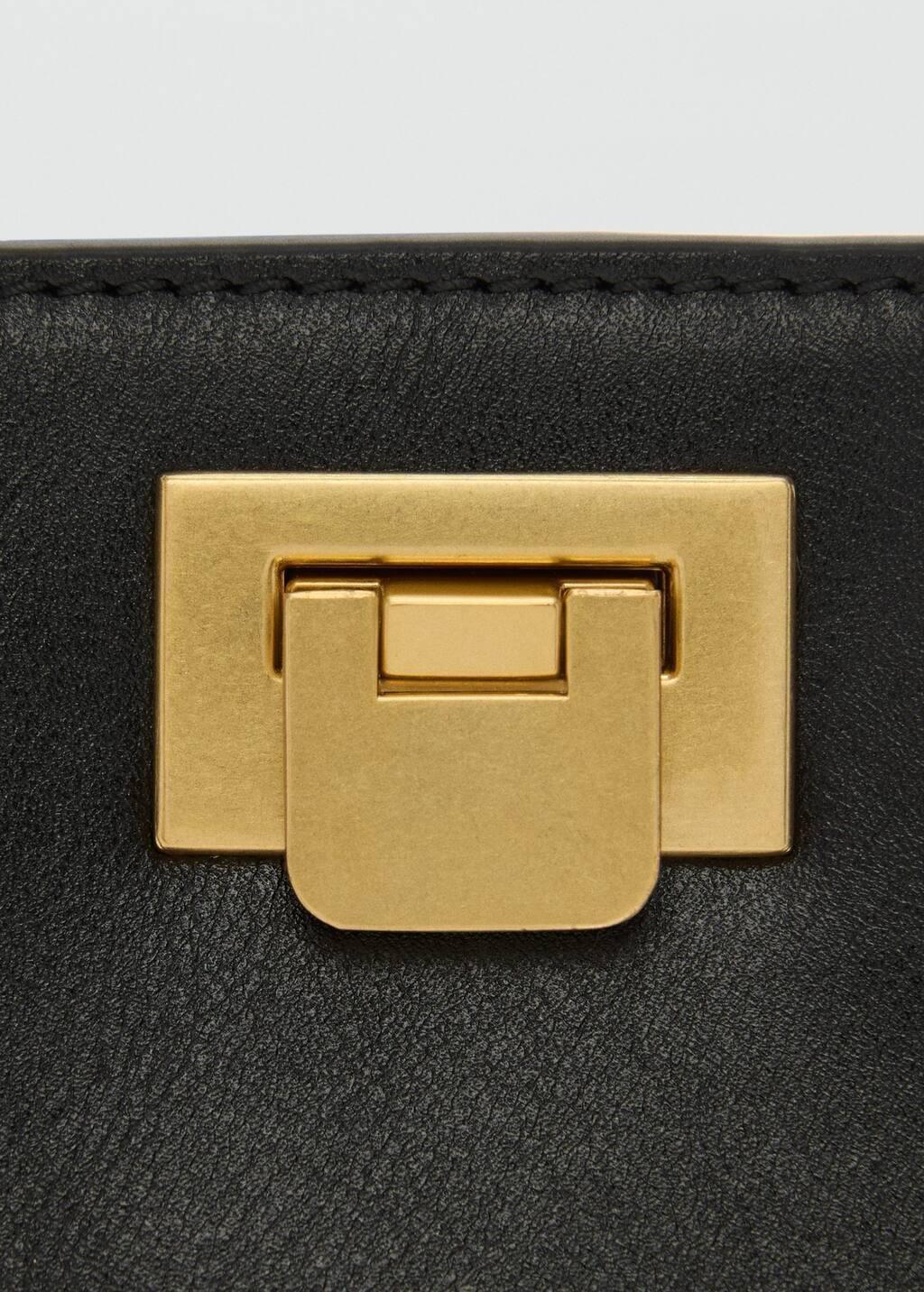 Black Mini Shopper Bag With Metallic Detail, 0201_99, large image number 2
