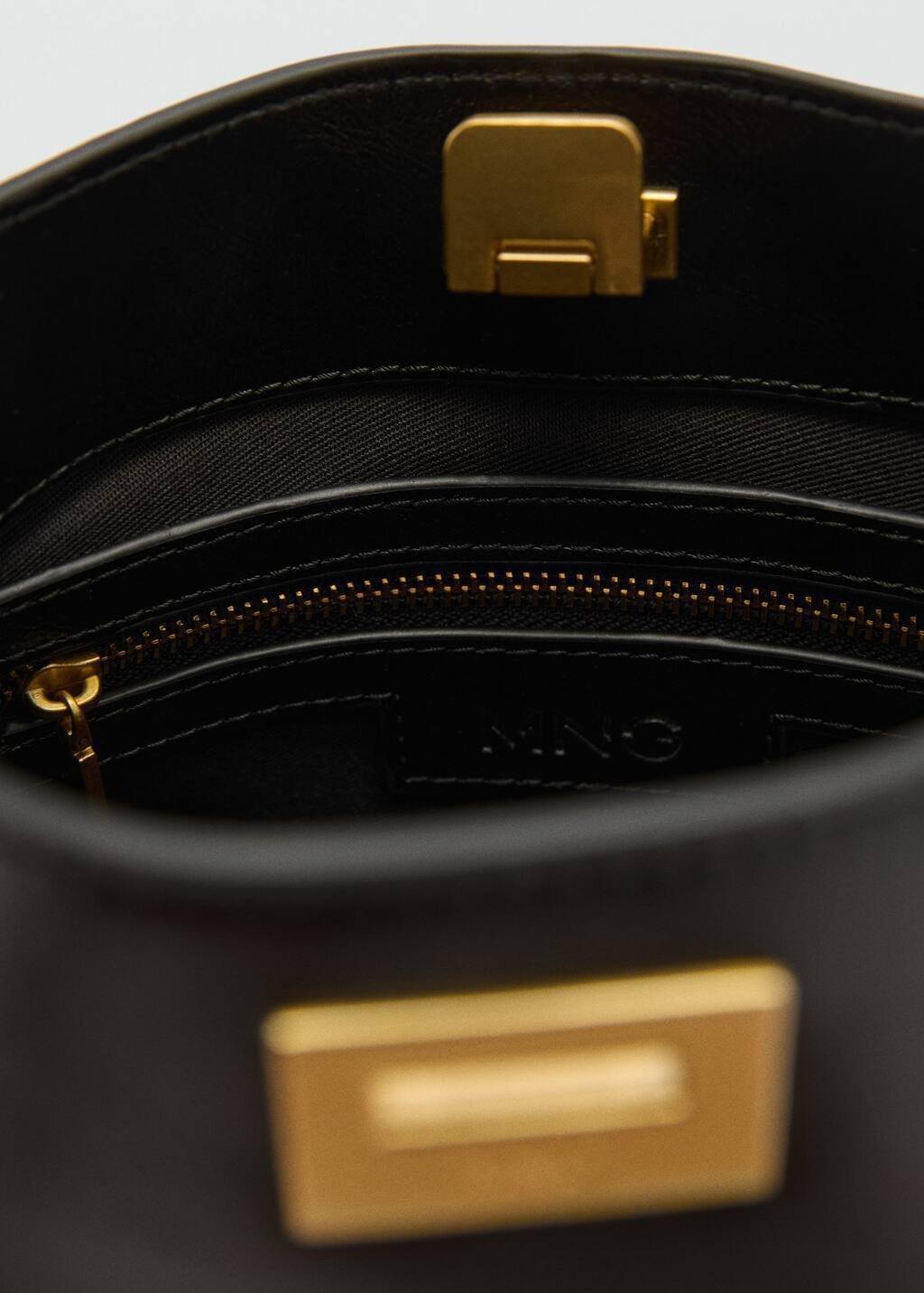 Black Mini Shopper Bag With Metallic Detail, 0201_99, large image number 5