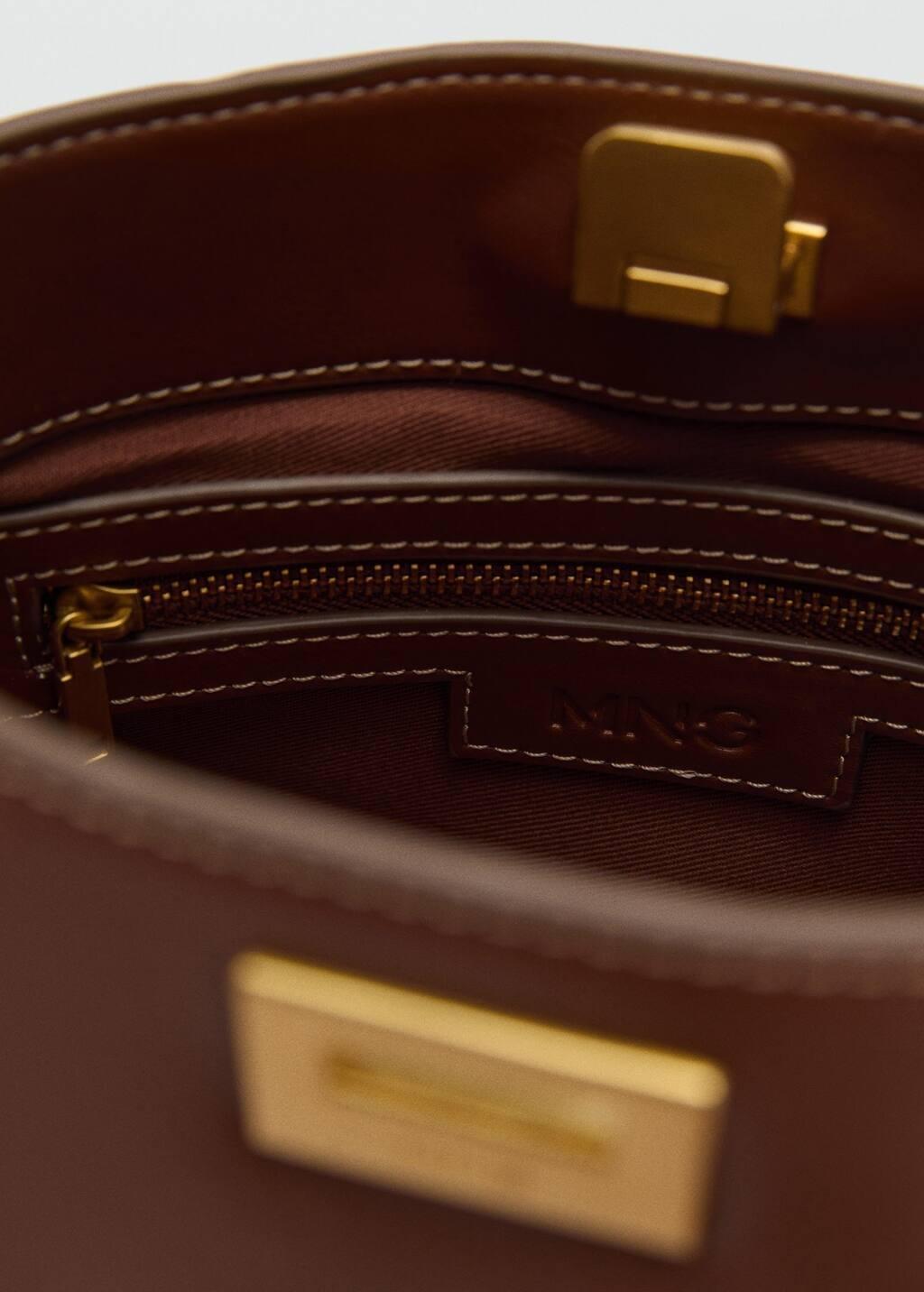 Brown Mini Shopper Bag With Metallic Detail, Medium Brown, large image number 6