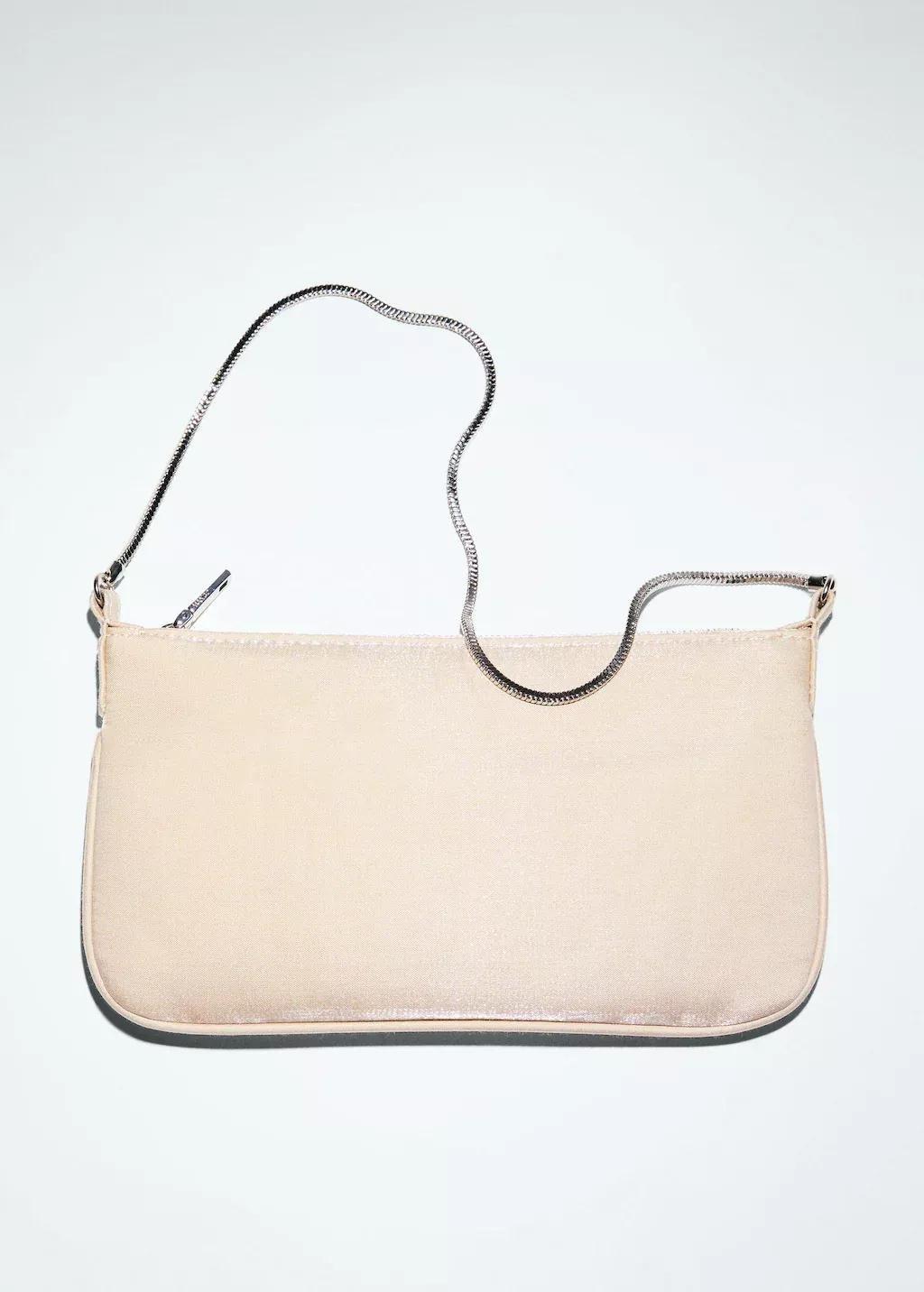 Beige Shiny Finish Chain Bag, Light Beige, large image number 5