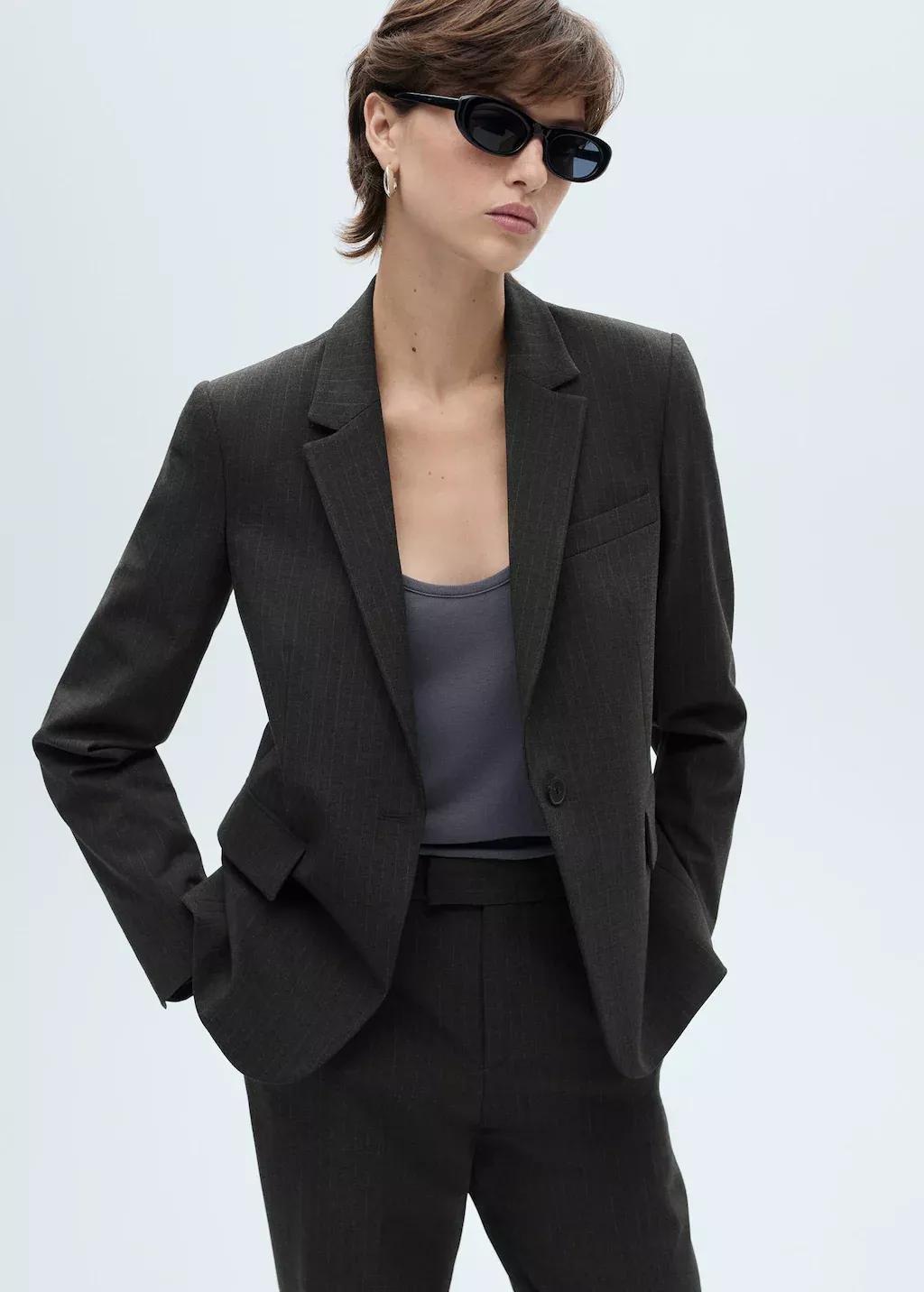 Grey Pinstripe Suit Blazer, , large image number 0
