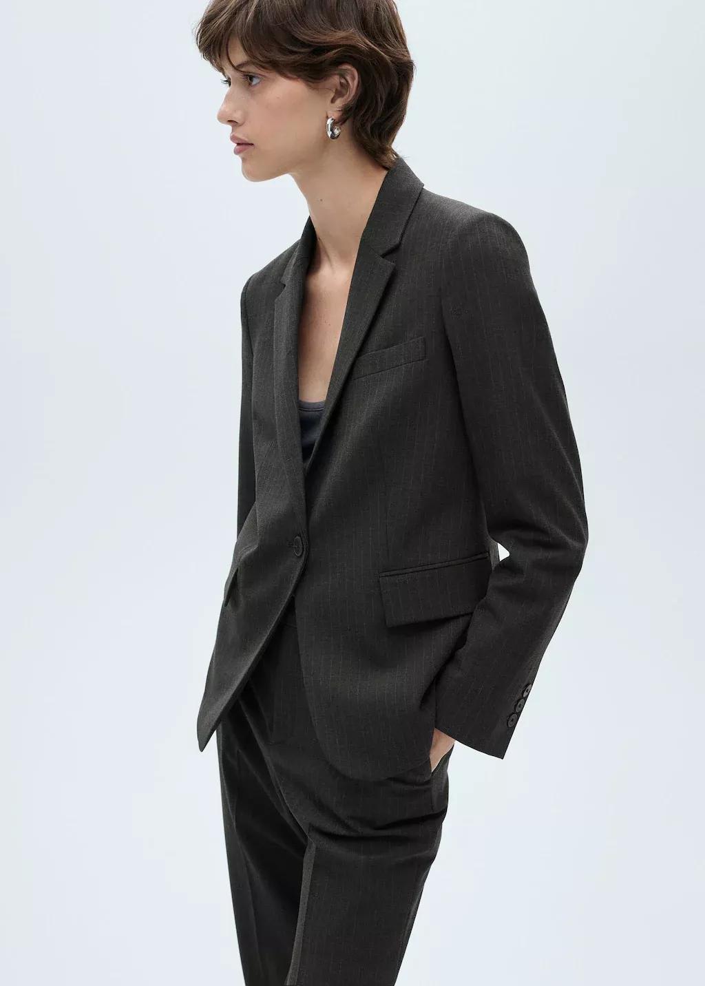 Grey Pinstripe Suit Blazer, , large image number 3