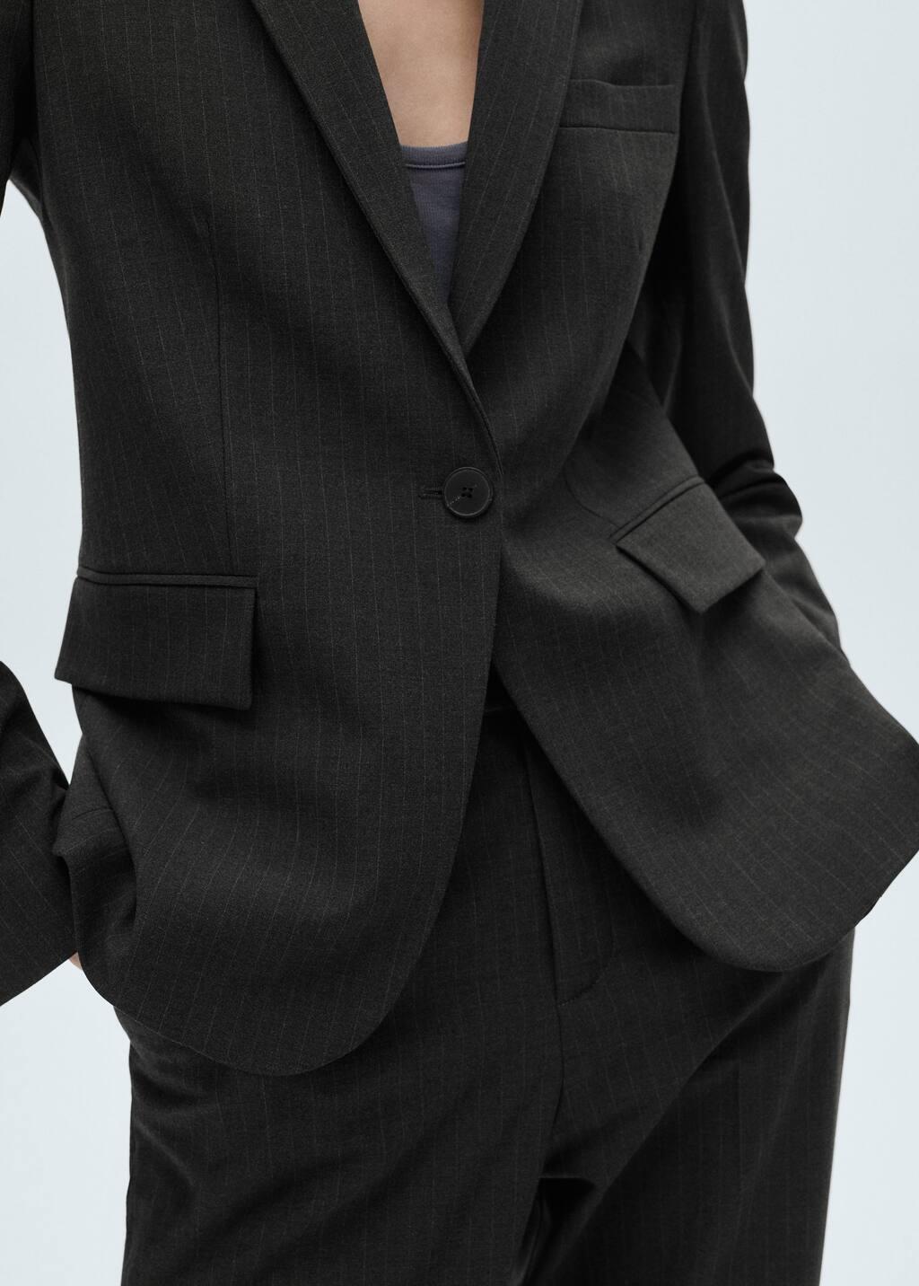 Grey Pinstripe Suit Blazer, , large image number 5