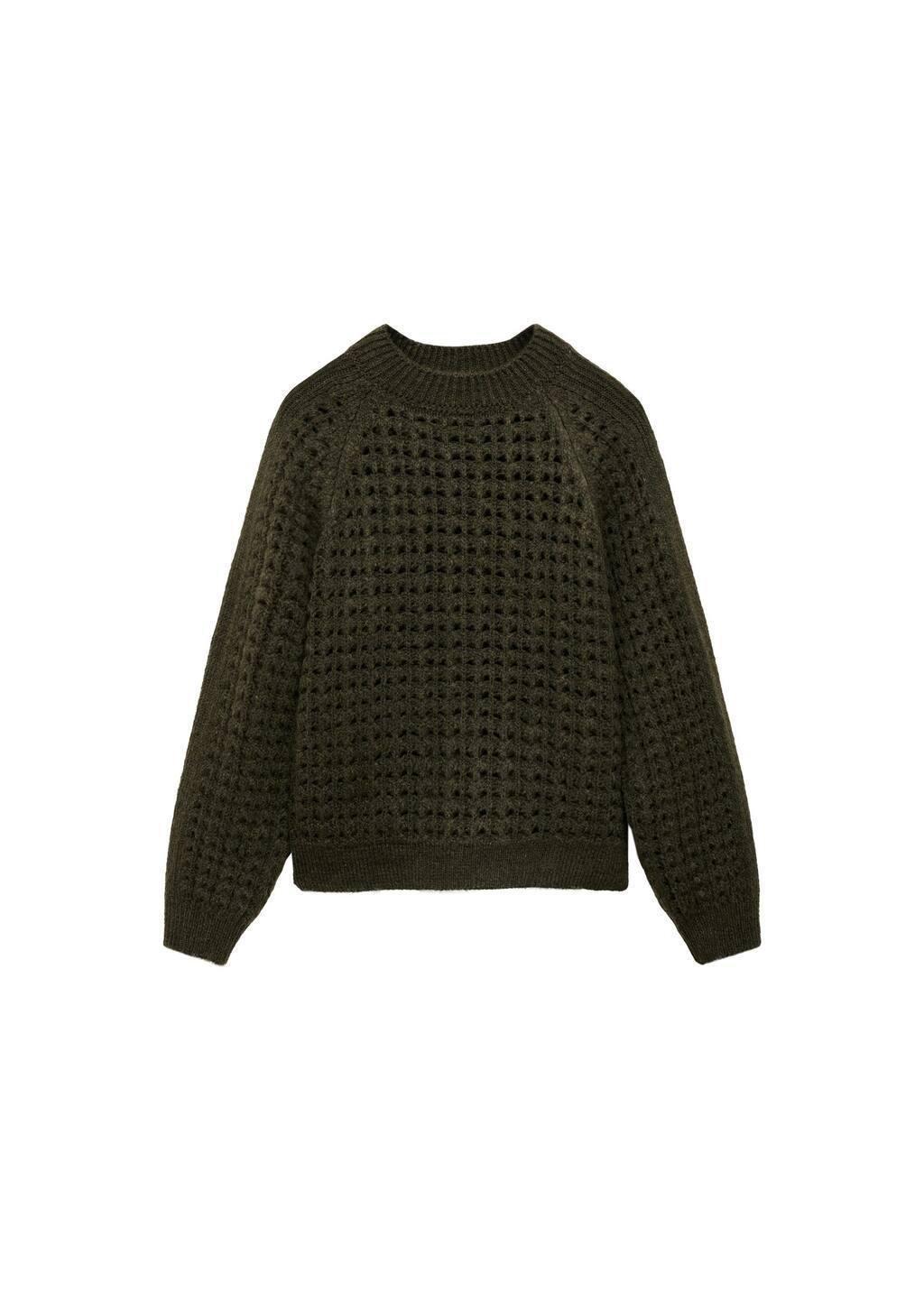 Khaki Openwork Knit Sweater, , large image number 2