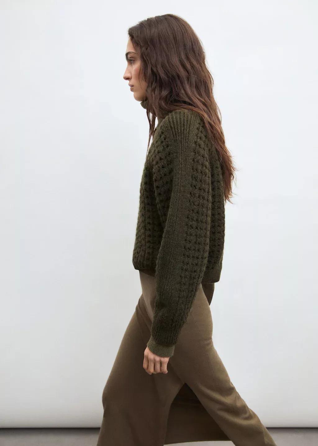 Khaki Openwork Knit Sweater, , large image number 4