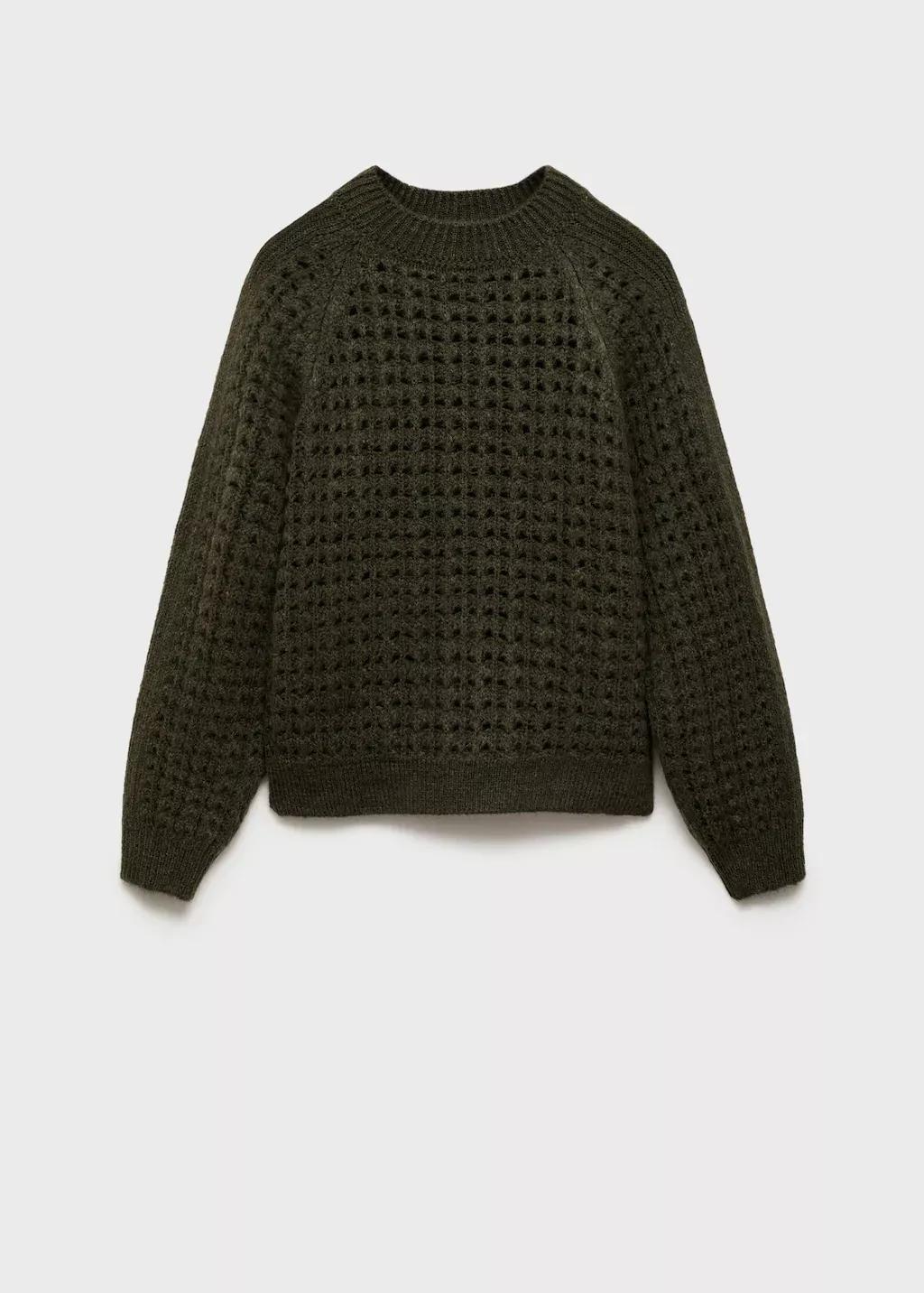 Khaki Openwork Knit Sweater, , large image number 5