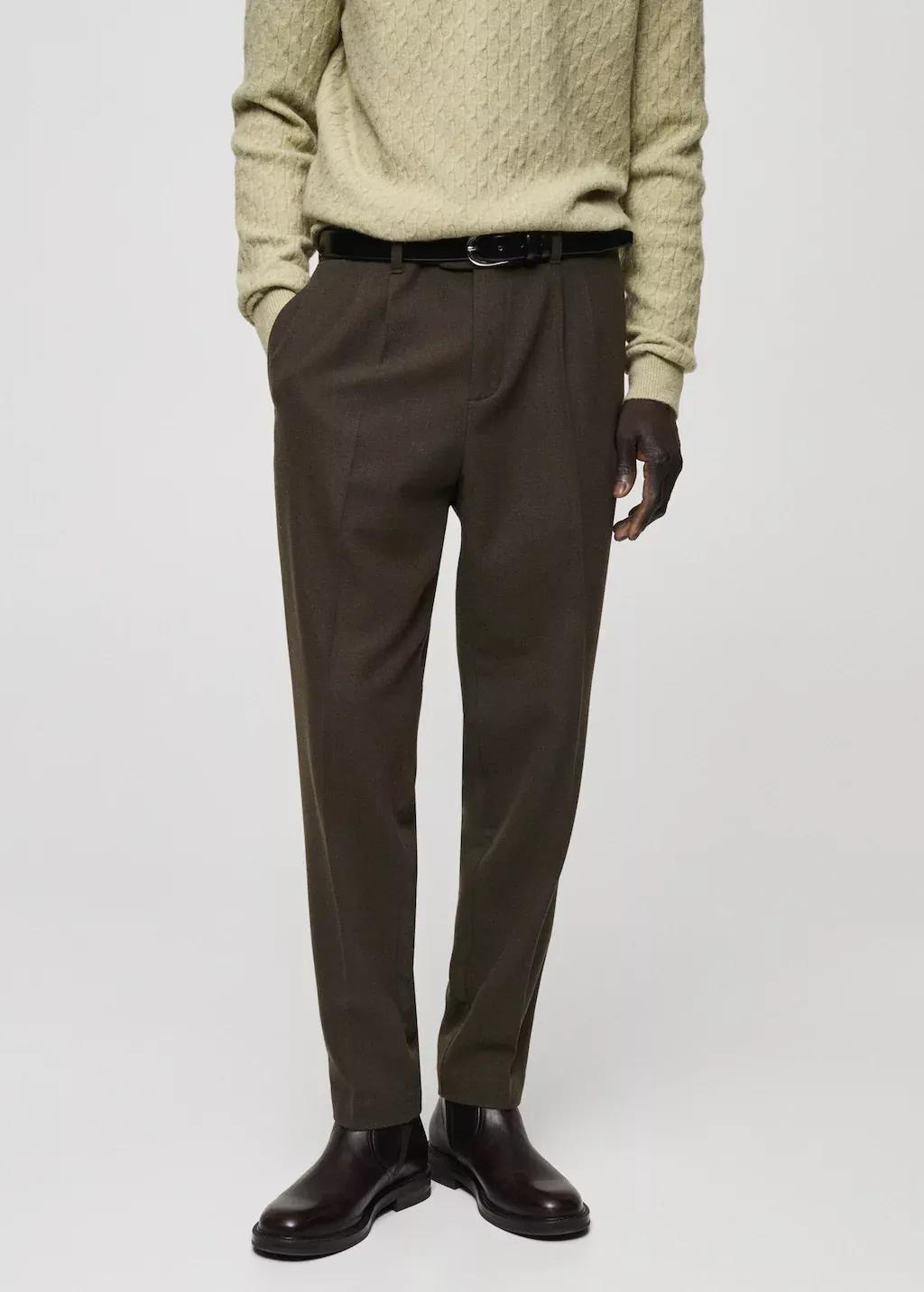 BEIGE - KHAKI Wool flannel trousers with pleats, , large image number 0