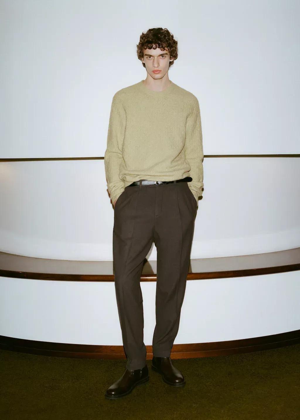 BEIGE - KHAKI Wool flannel trousers with pleats, , large image number 5