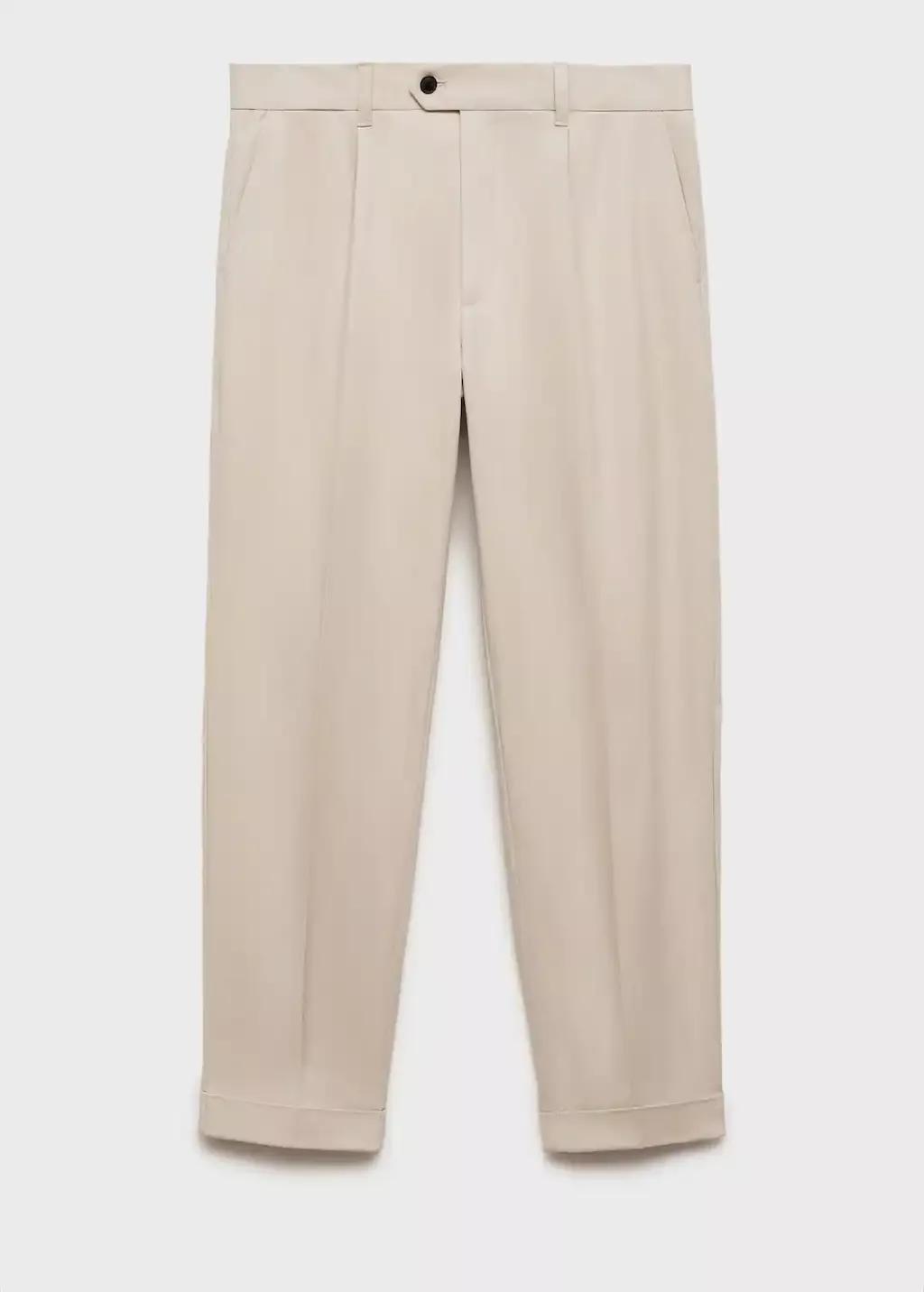 Beige Cotton Pants With Turn-Up Hem, , large image number 0