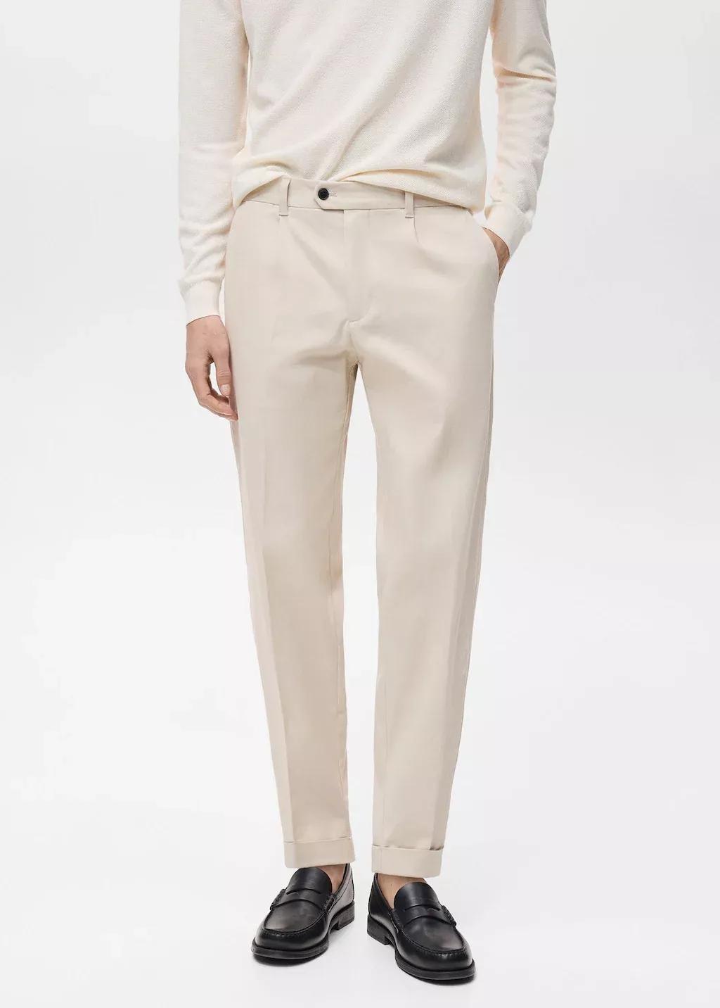 Beige Cotton Pants With Turn-Up Hem, , large image number 1
