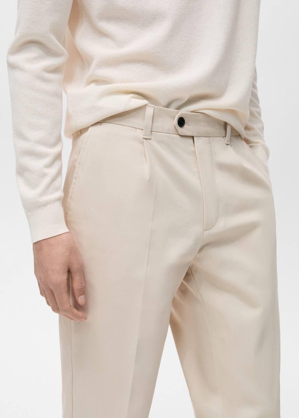 Beige Cotton Pants With Turn-Up Hem, , large image number 2
