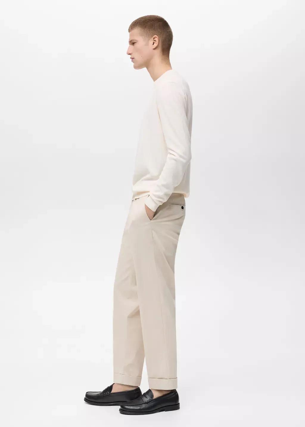 Beige Cotton Pants With Turn-Up Hem, , large image number 4