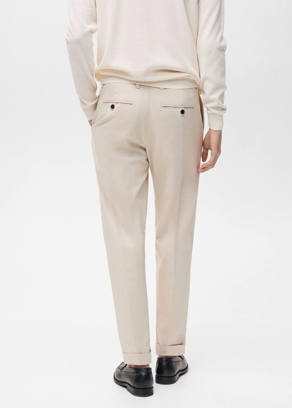 Beige Cotton Pants With Turn-Up Hem, , large image number 7