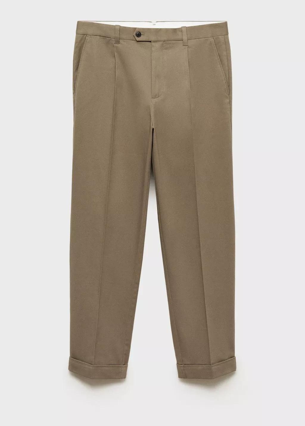 Khaki Cotton Pants With Turn-Up Hem, , large image number 0