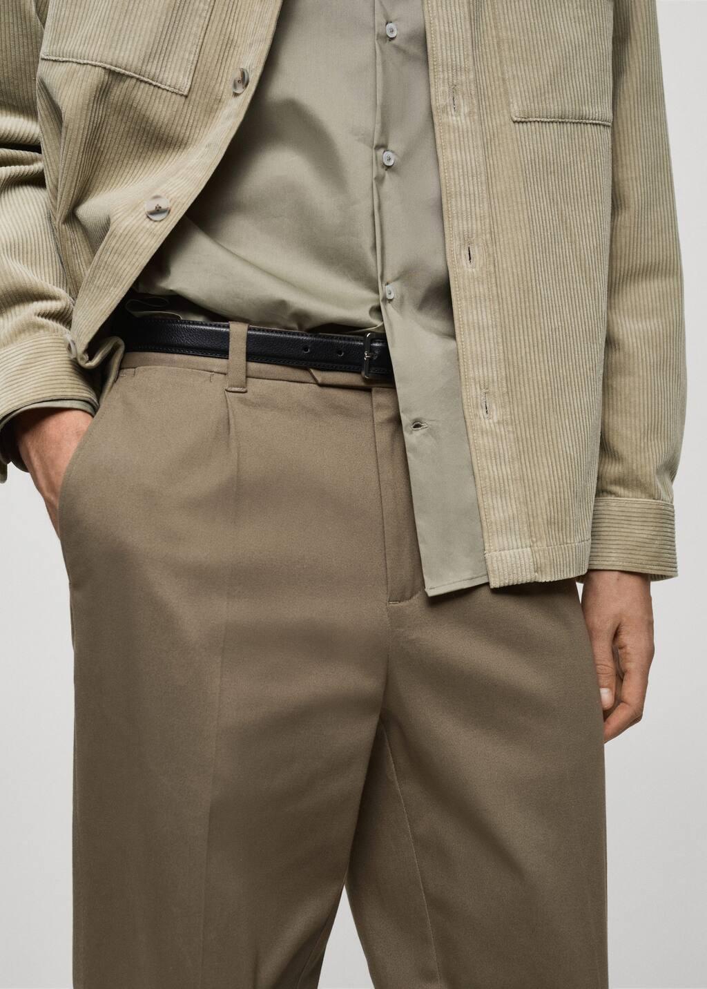 Khaki Cotton Pants With Turn-Up Hem, , large image number 3