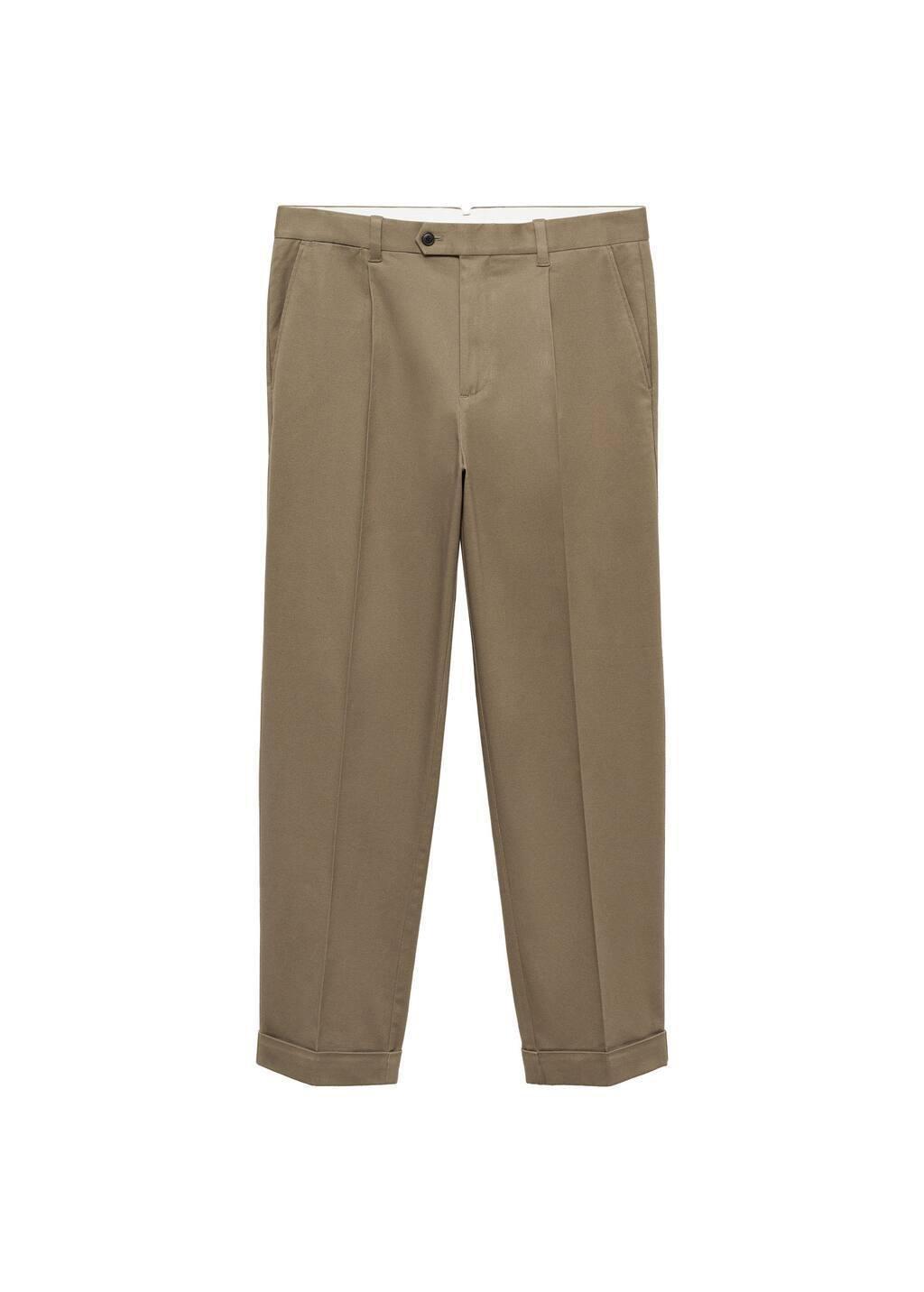 Khaki Cotton Pants With Turn-Up Hem, , large image number 4