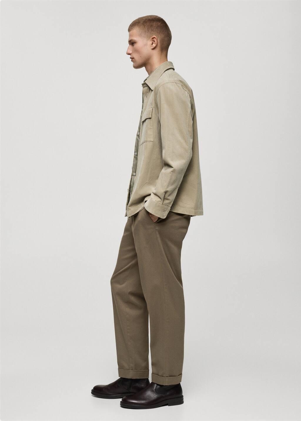 Khaki Cotton Pants With Turn-Up Hem, , large image number 5