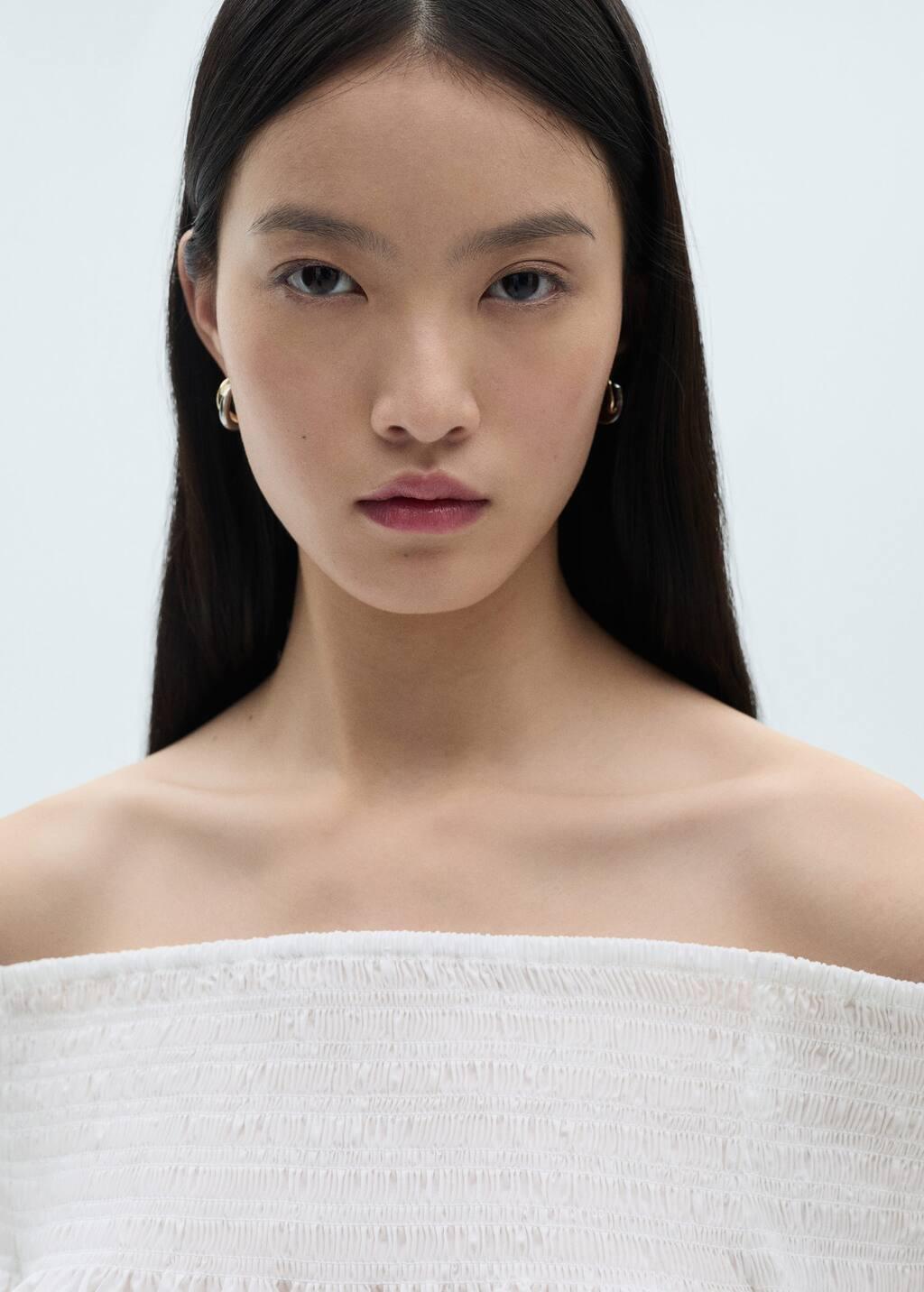 White Gathered Off-The-Shoulder Blouse, , large image number 1