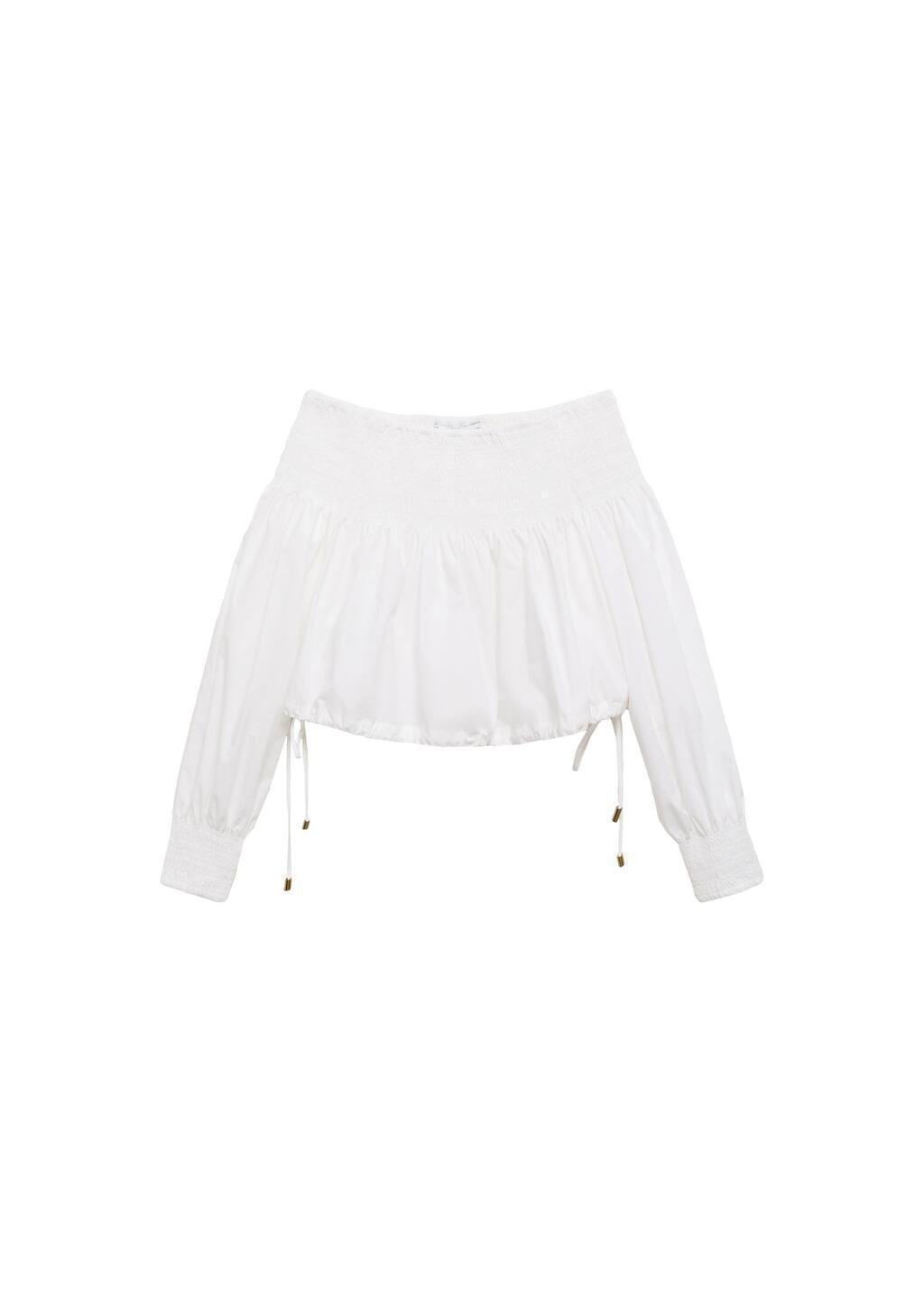 White Gathered Off-The-Shoulder Blouse, , large image number 3