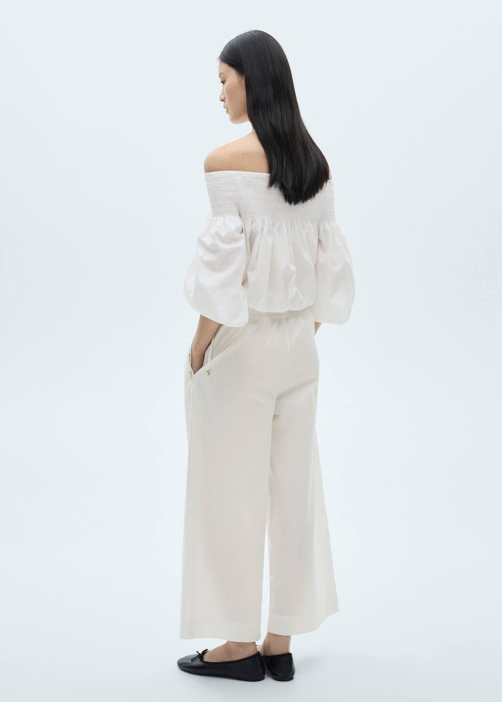 White Gathered Off-The-Shoulder Blouse, , large image number 4