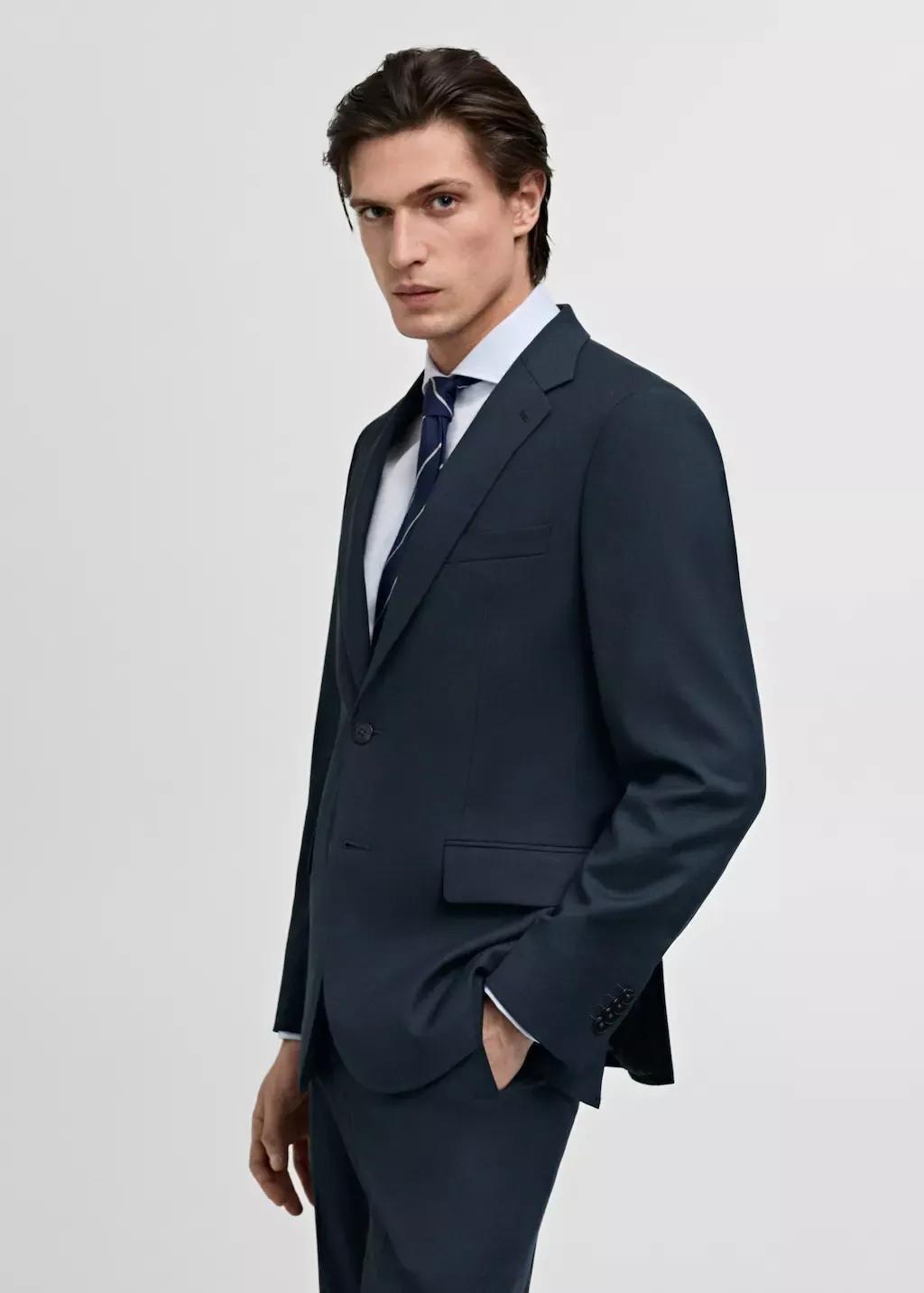 Navy Plain Suit Blazer, , large image number 3