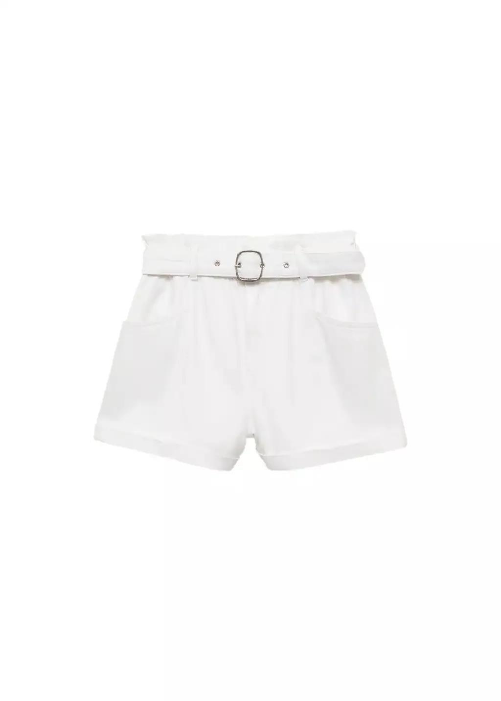 White Paperbag Shorts With Belted Hem, , large image number 0