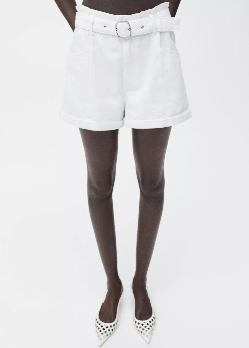 White Paperbag Shorts With Belted Hem, , large image number 1
