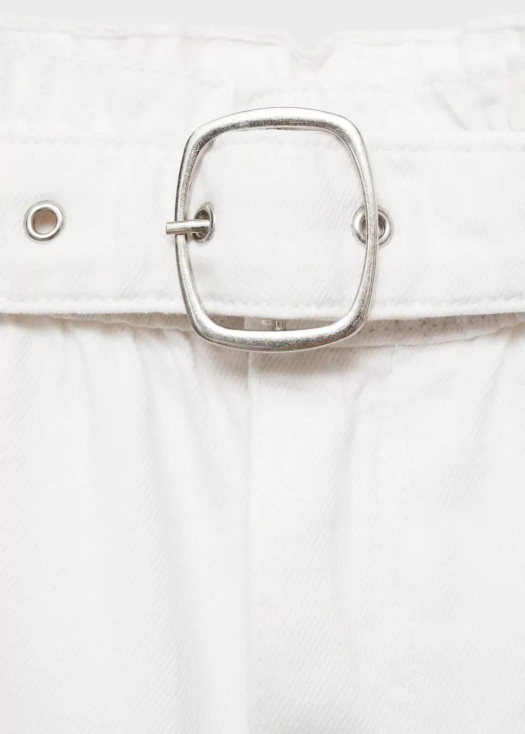 White Paperbag Shorts With Belted Hem, , large image number 4