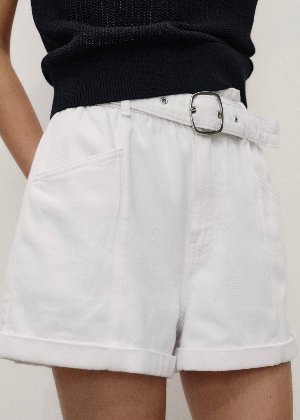 White Paperbag Shorts With Belted Hem, , large image number 5