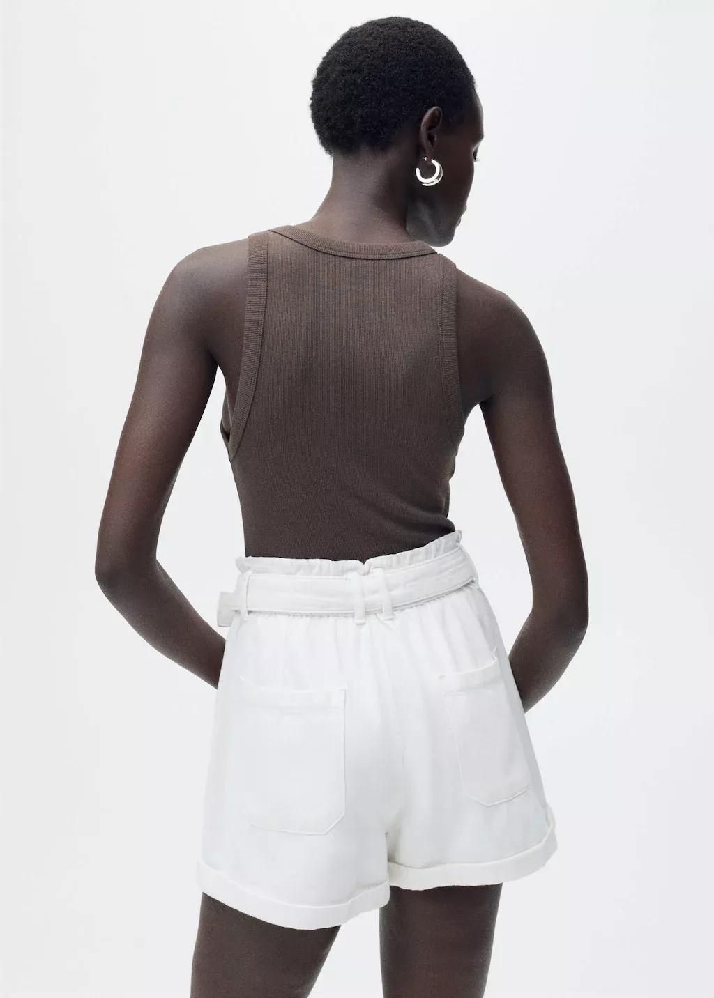 White Paperbag Shorts With Belted Hem, , large image number 6
