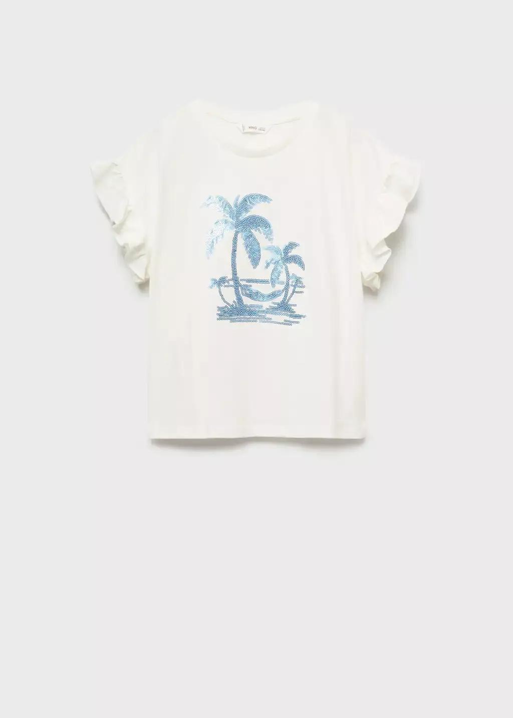 NATURAL WHITE Palm print T-shirt, Kids Girl, , medium