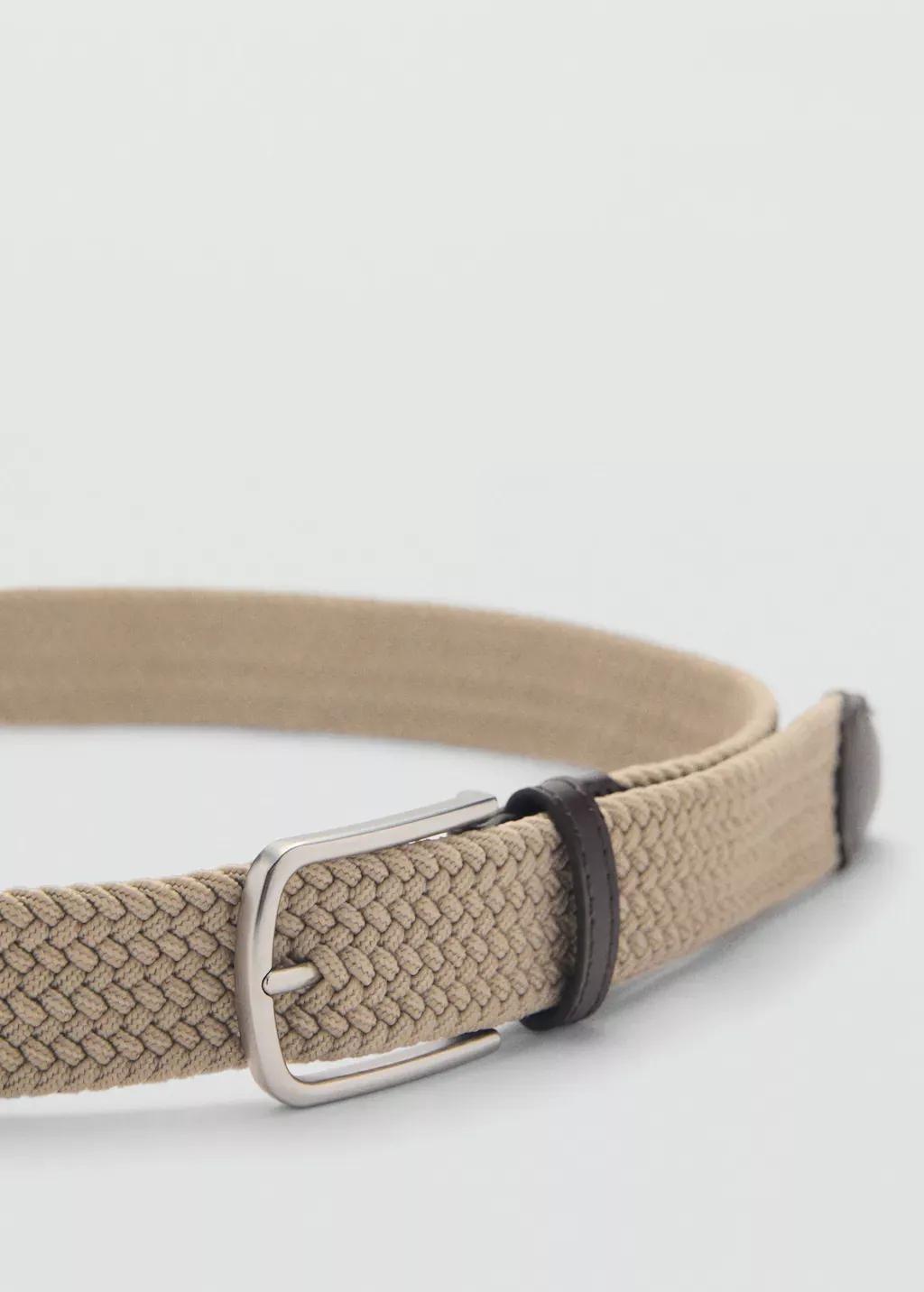 Beige Braided Elastic Belt, , medium