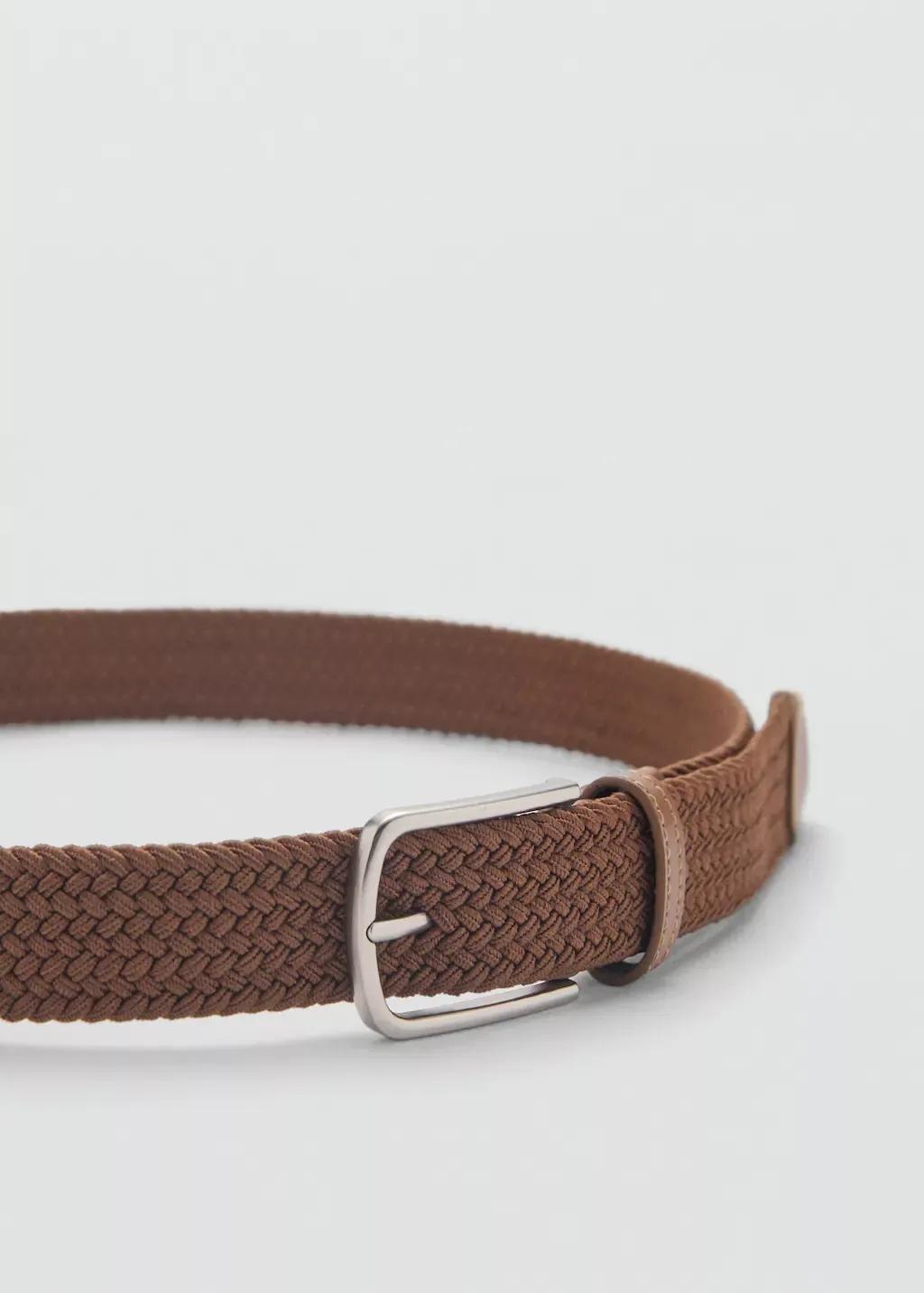 Brown Braided Elastic Belt, , medium