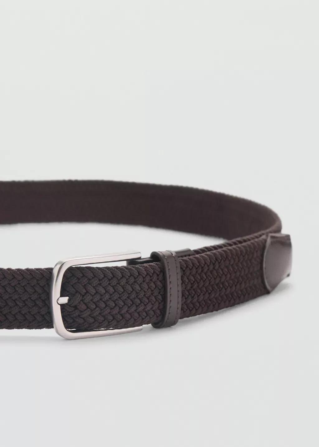 Brown Braided Elastic Belt, , medium