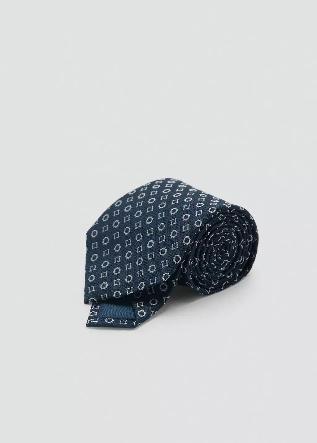 Navy Geometric Patterned Silk Tie, , medium