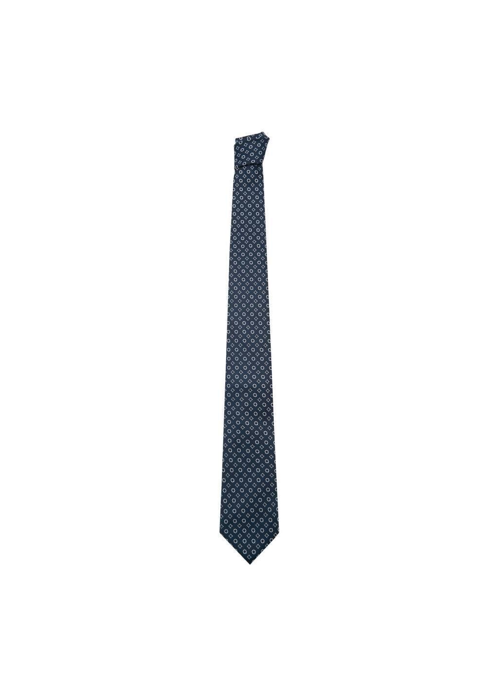 Navy Geometric Patterned Silk Tie, Navy, large image number 1