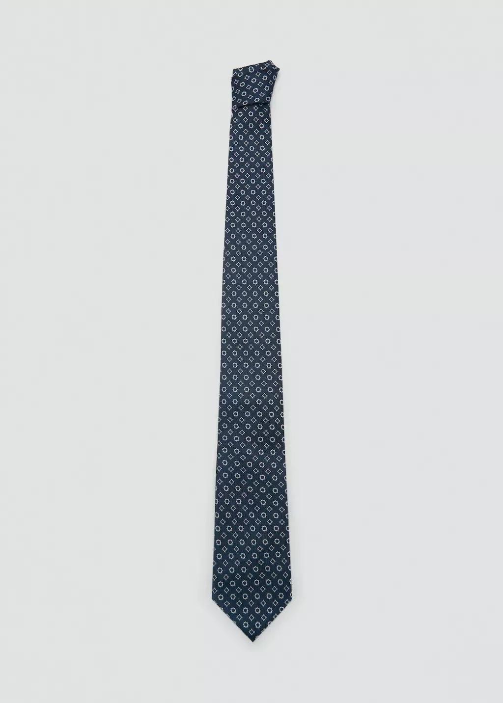 Navy Geometric Patterned Silk Tie, Navy, large image number 2